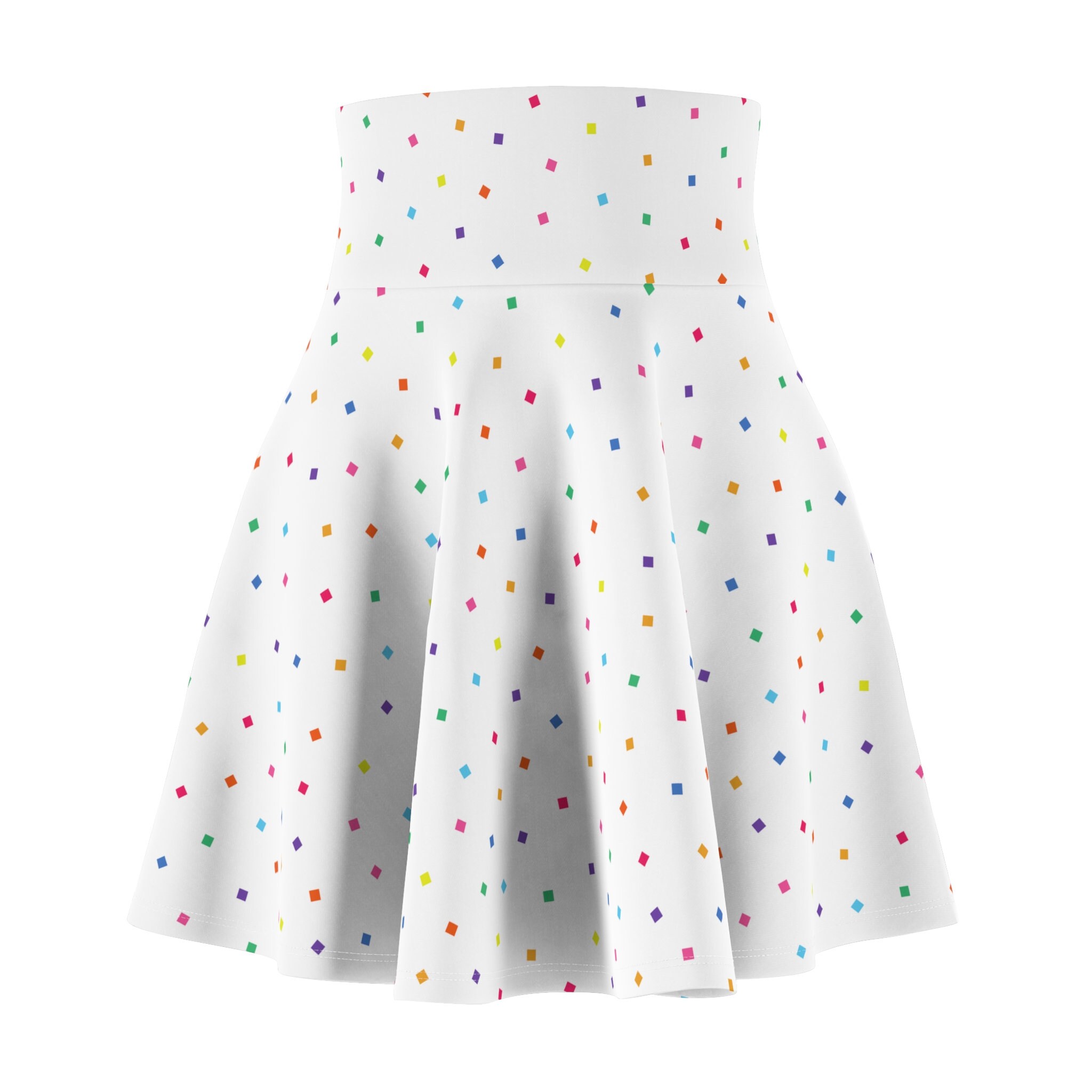 White with Confetti Squares Skater Skirt, Women's Skater Skirt