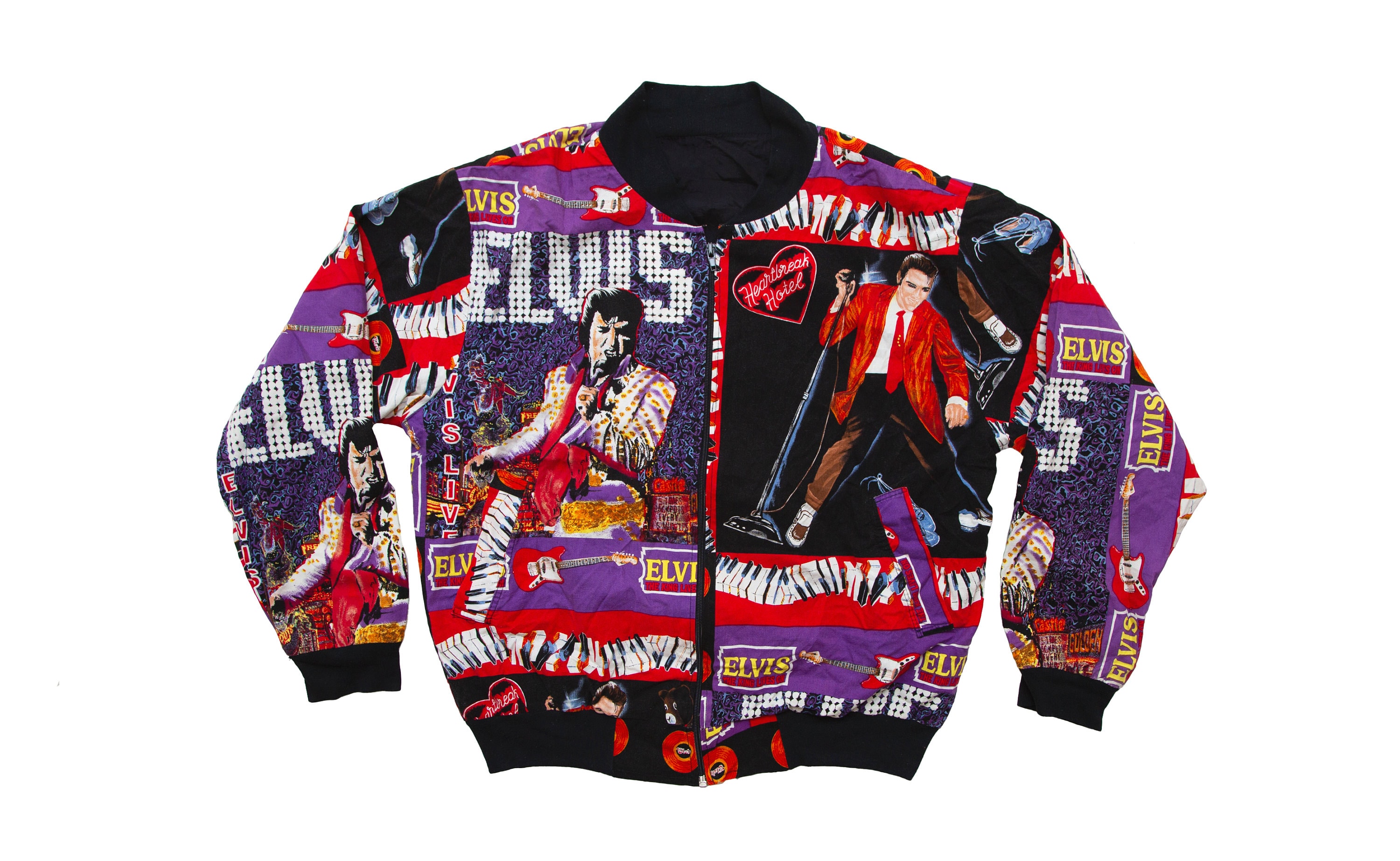 Vtg ELVIS PRESLEY King of Rock and Roll AOP bomber style cotton jacket
