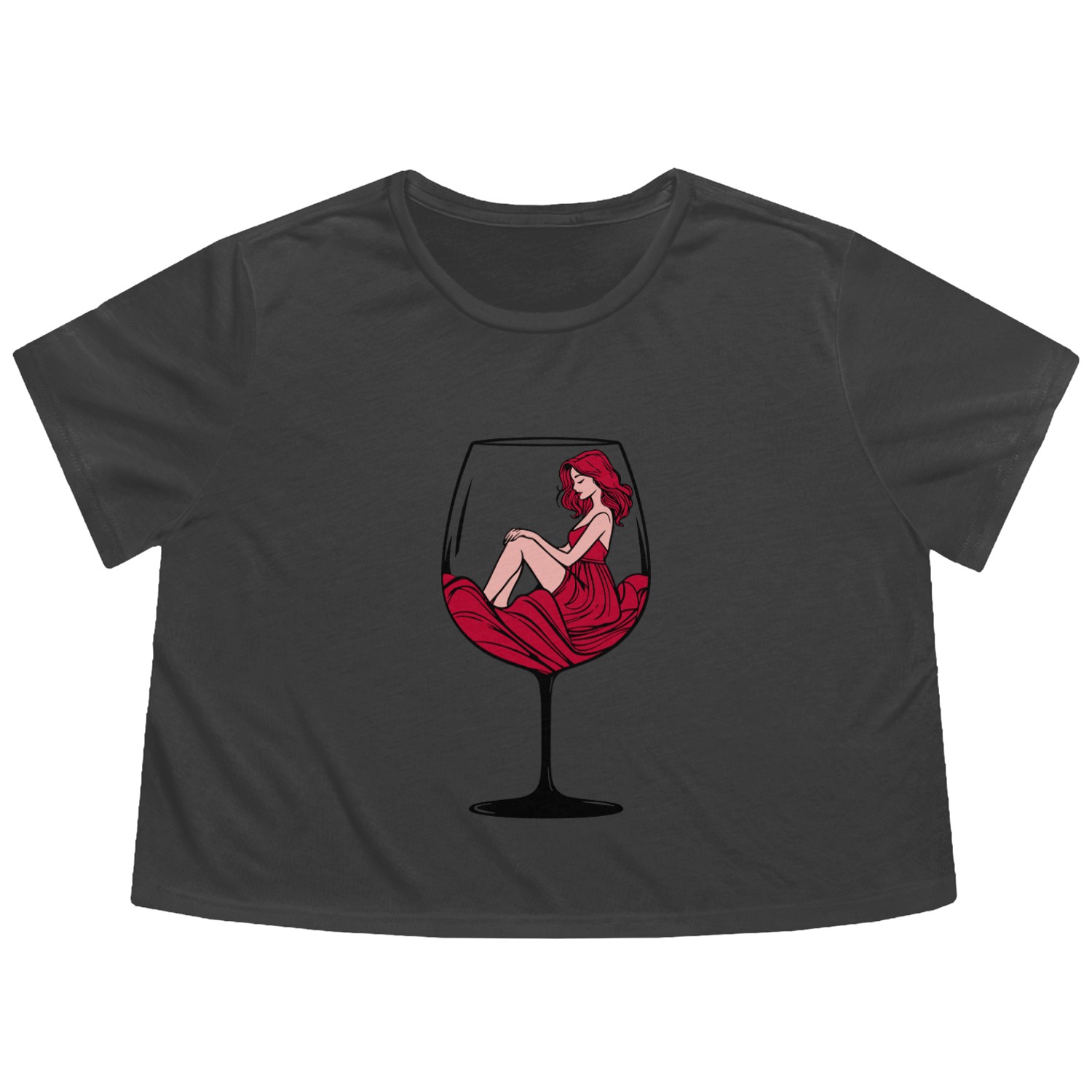 Lady in Red Wine Glass Flowy Cropped Tees