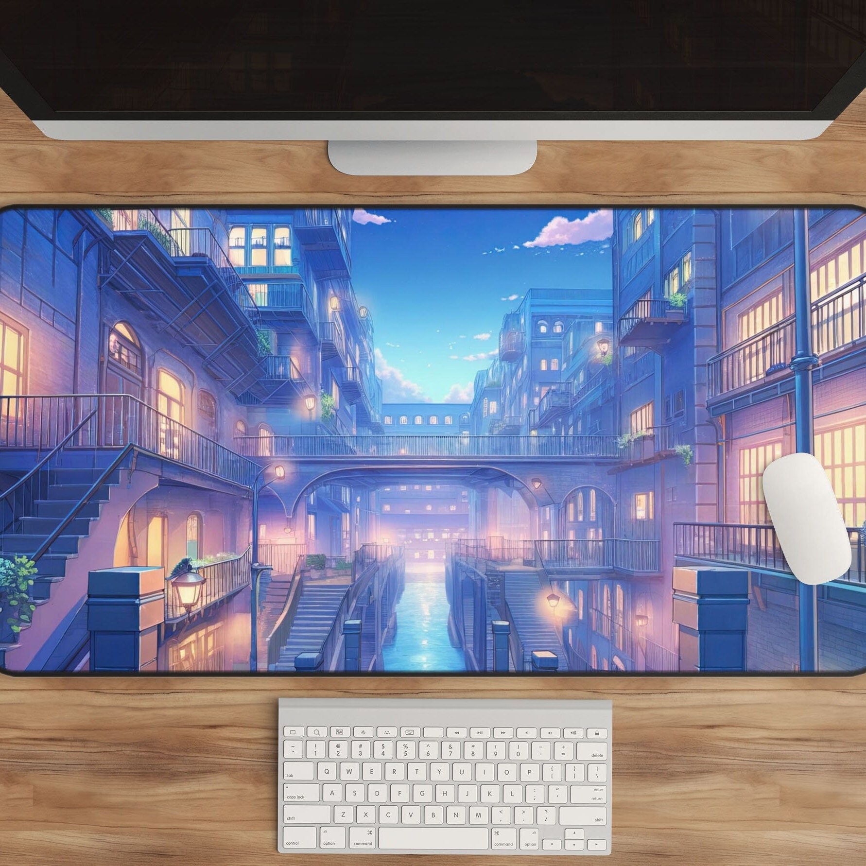 Kawaii City Night Desk Mat - Anime-Inspired Lofi Mousepad
