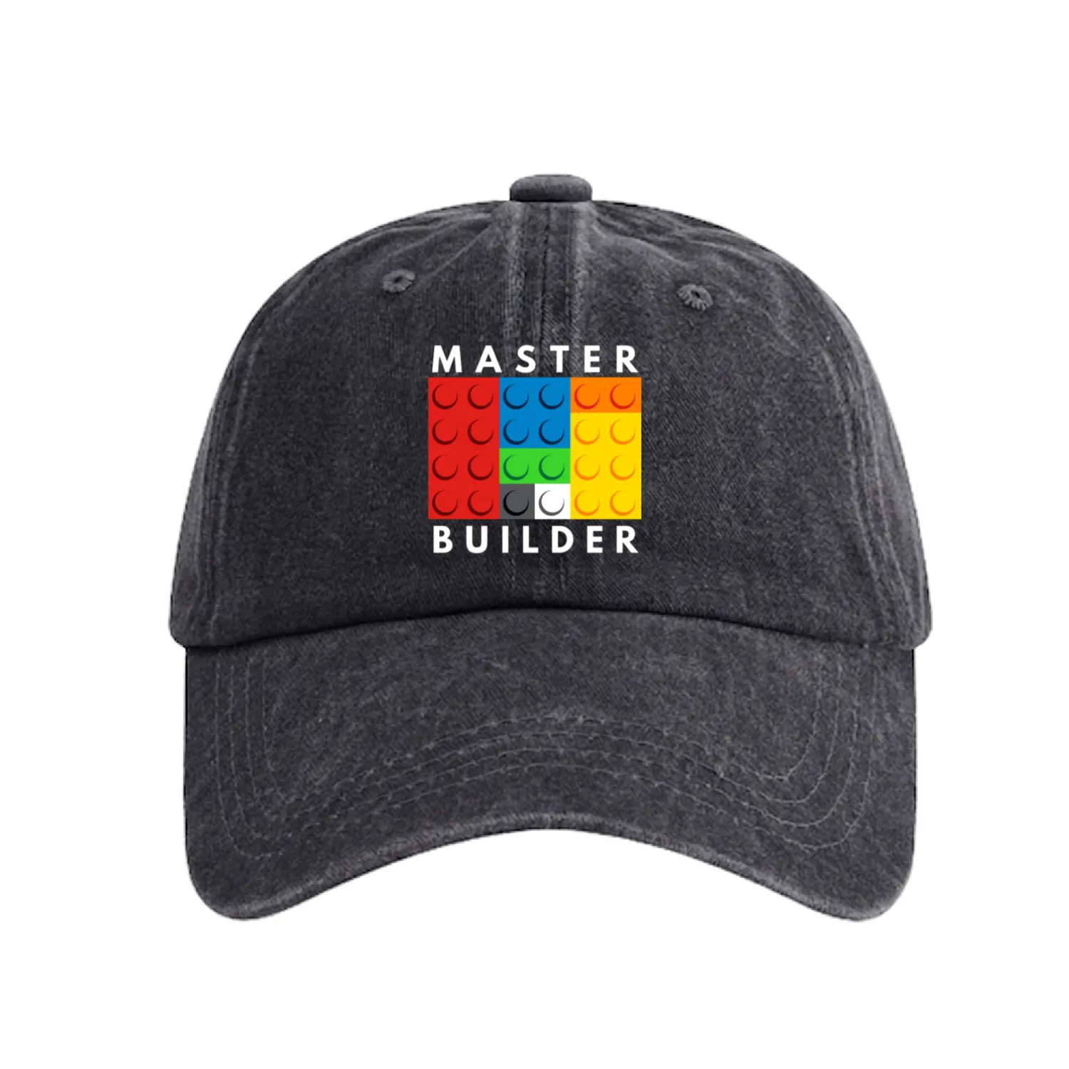 Master Builder Building Block Fun Gifts For Anyone Washed Denim Baseball Caps