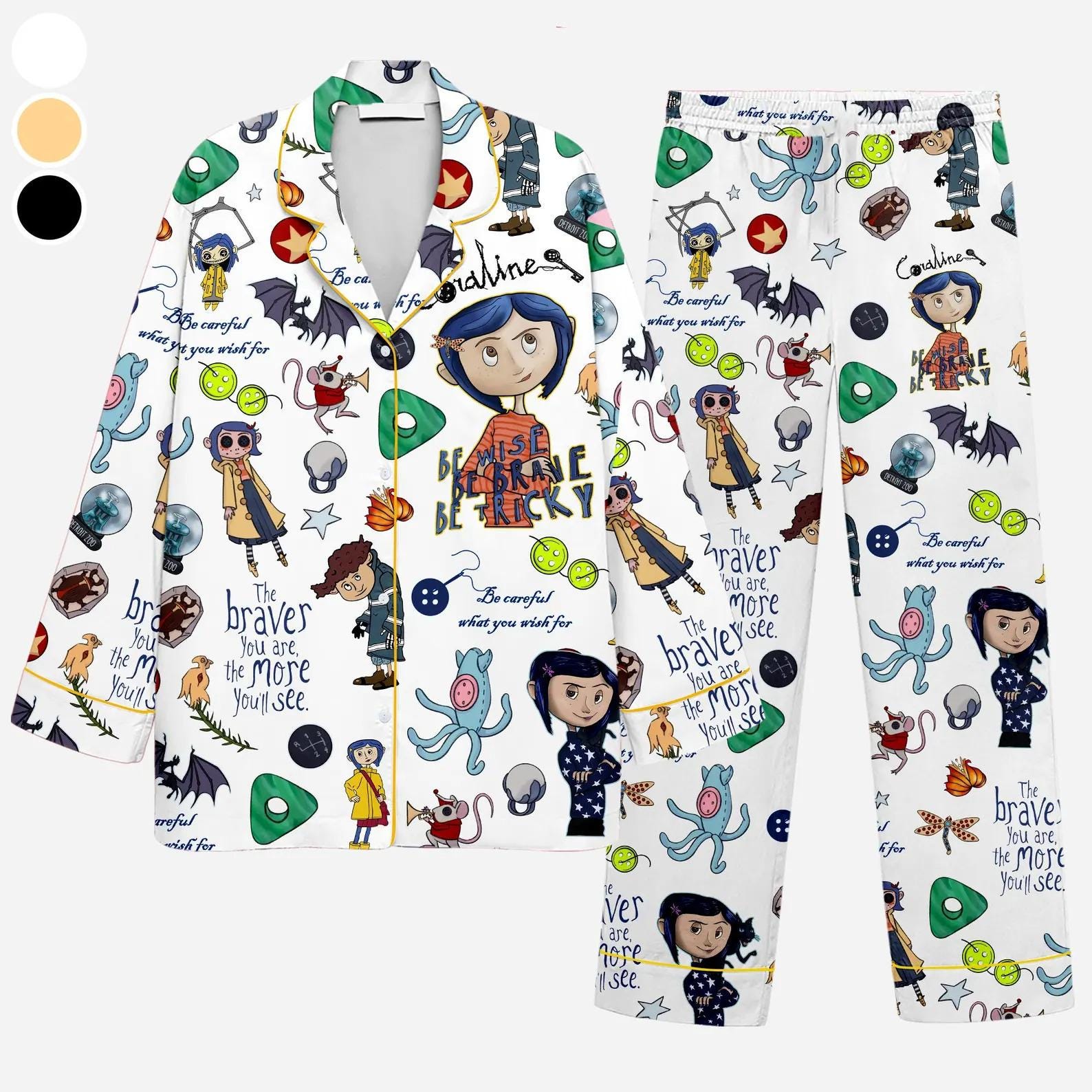 Coralne Pajama Novelty Set Pajama, Cartoon Pajama Set Satin, Short Sleeve Loungewear, Gift for Her Women Sleepwear