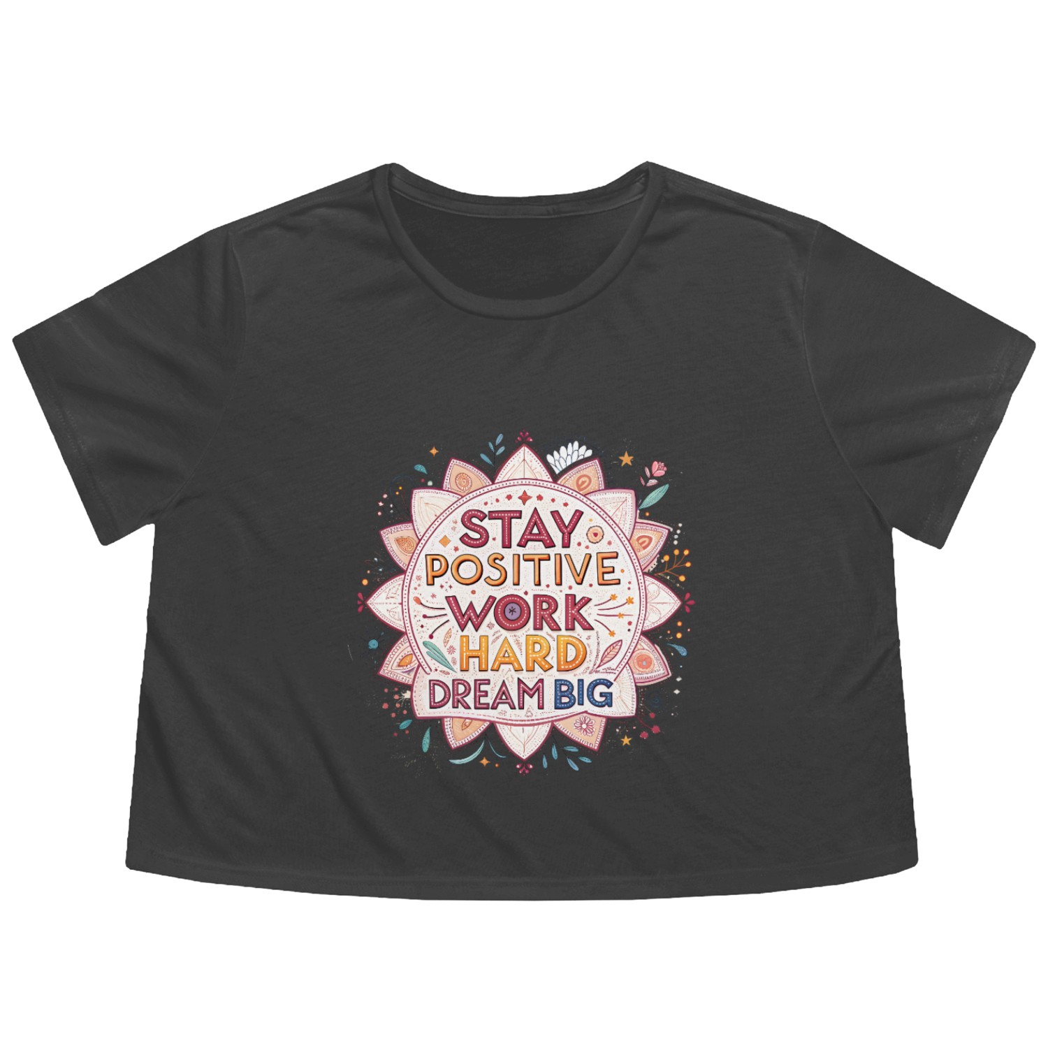 Inspirational Mandala with Motivational Quotes Flowy Cropped Tees