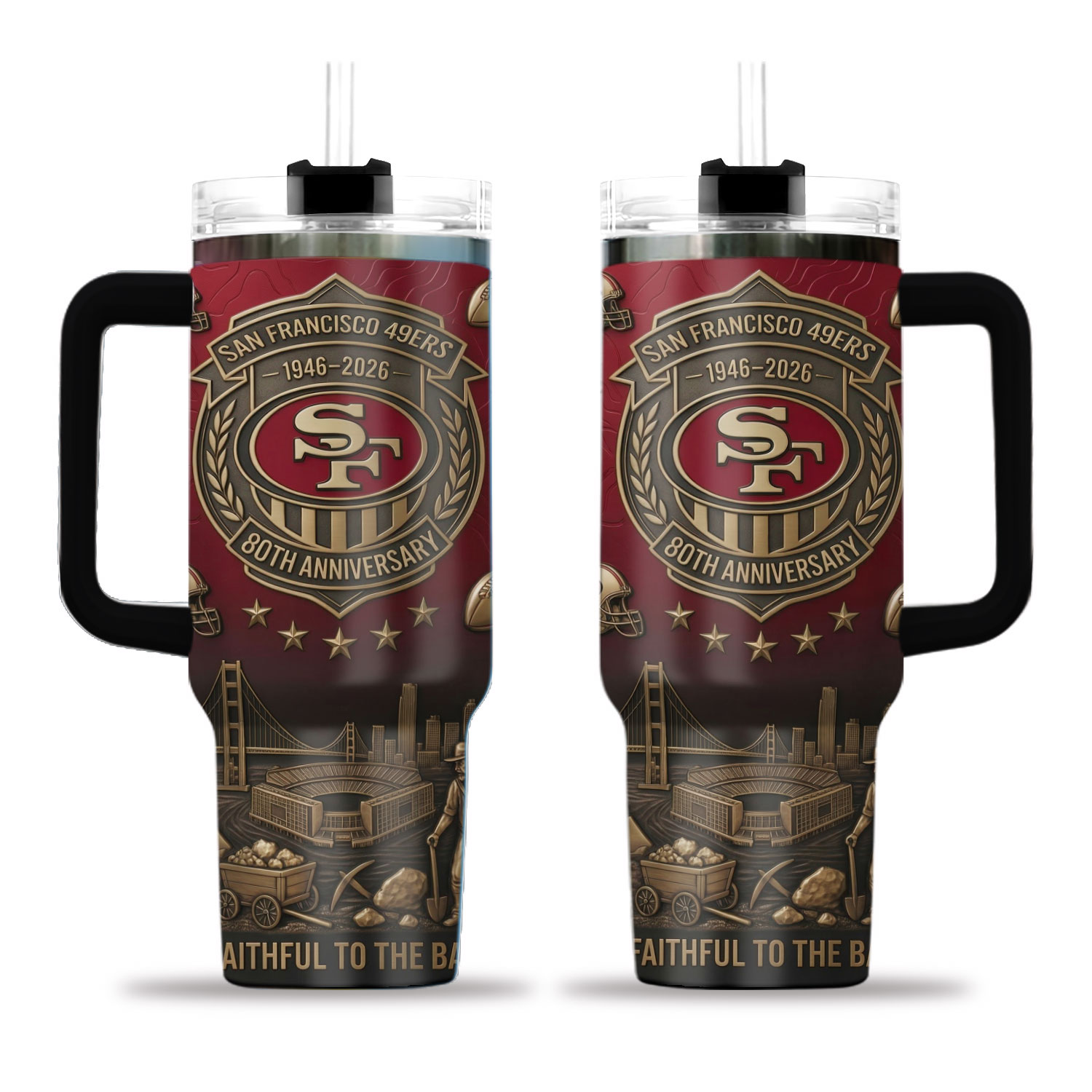 Red Gold Football Anniversary Insulated Cup 40oz Travel Mug Sports Fan Gear Gift