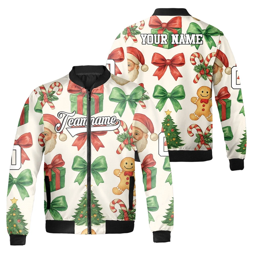 Personalized Santa Claus Christmas Coquette Festive Xmas Holiday Bomber Jacket