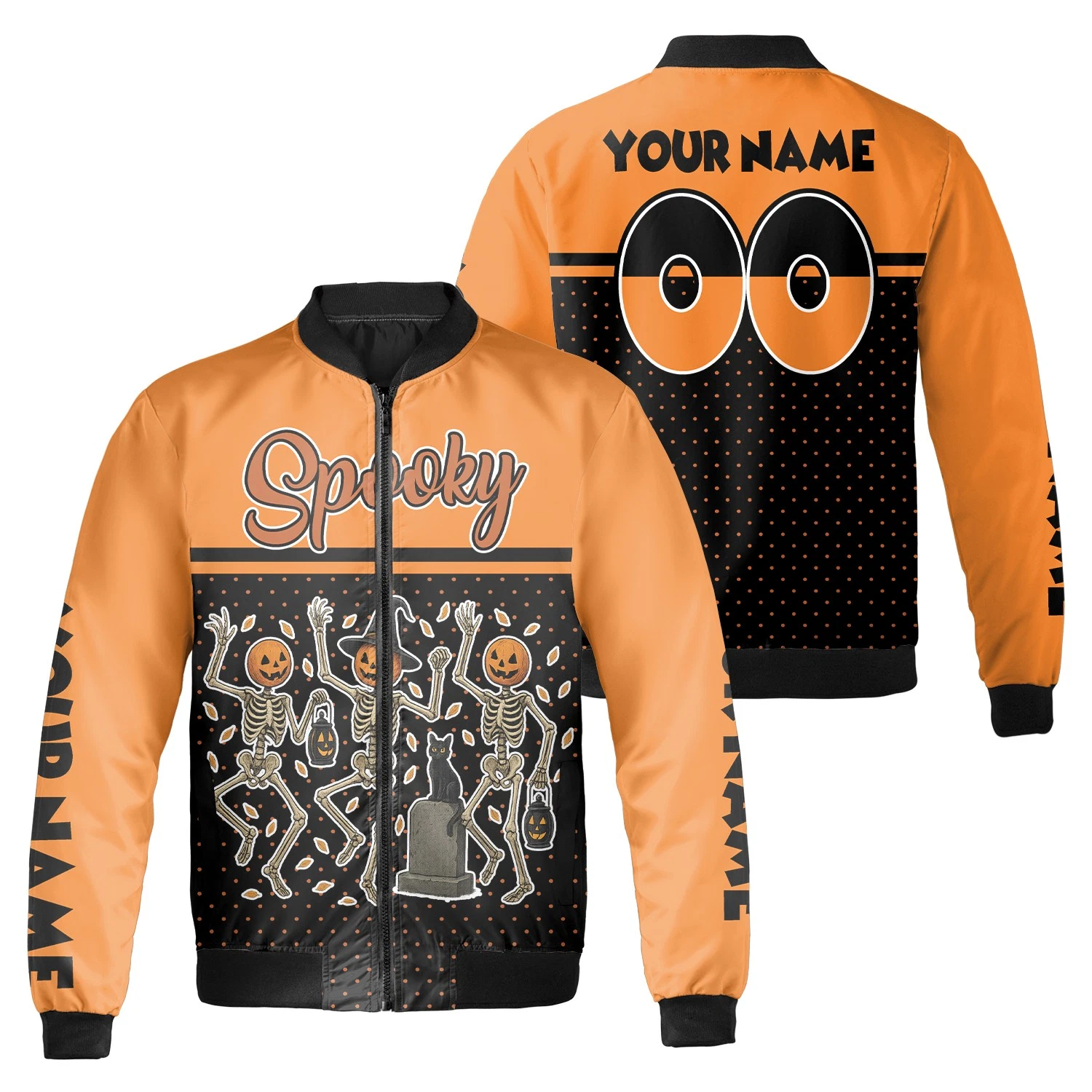 Personalized Skeleton Dancing Spooky Vibes Halloween Bomber Jacket