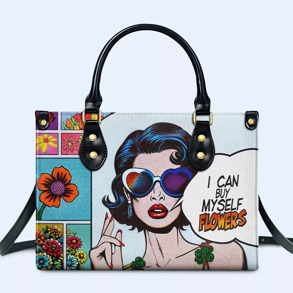I Can Buy Myself Flowers Leather Handbag, Comic Girl Women Leather Bag