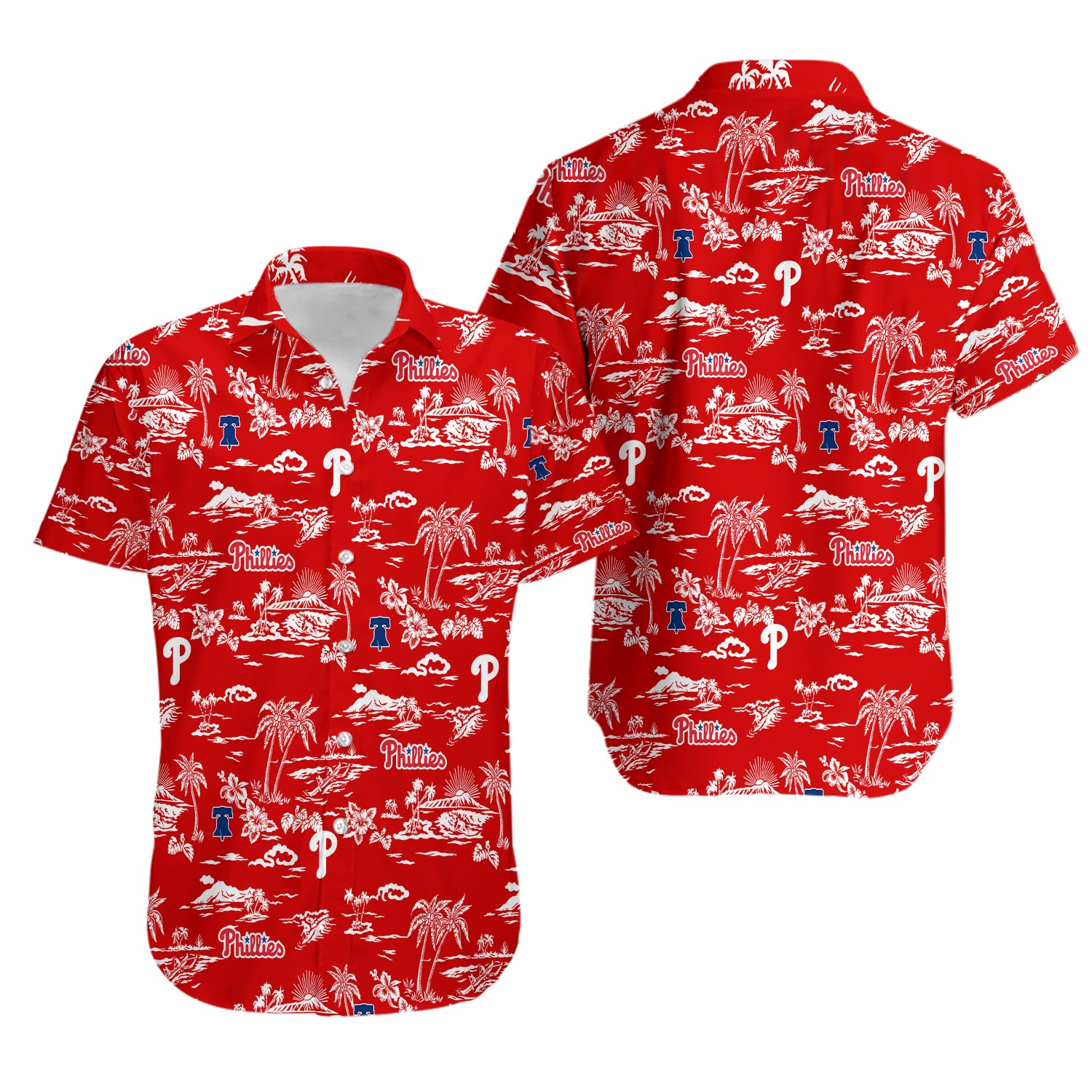 Phillies Hawaiian Shirt Palm Tree Print Aloha Summer Shirt for Men