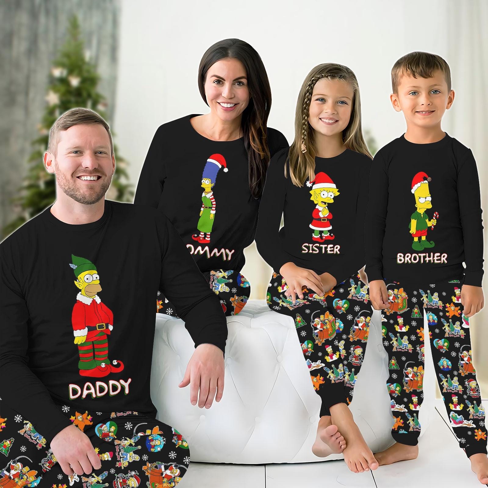 Christmas The Simpsons Family Pajamas, Cartoon Movie Holiday Pajamas