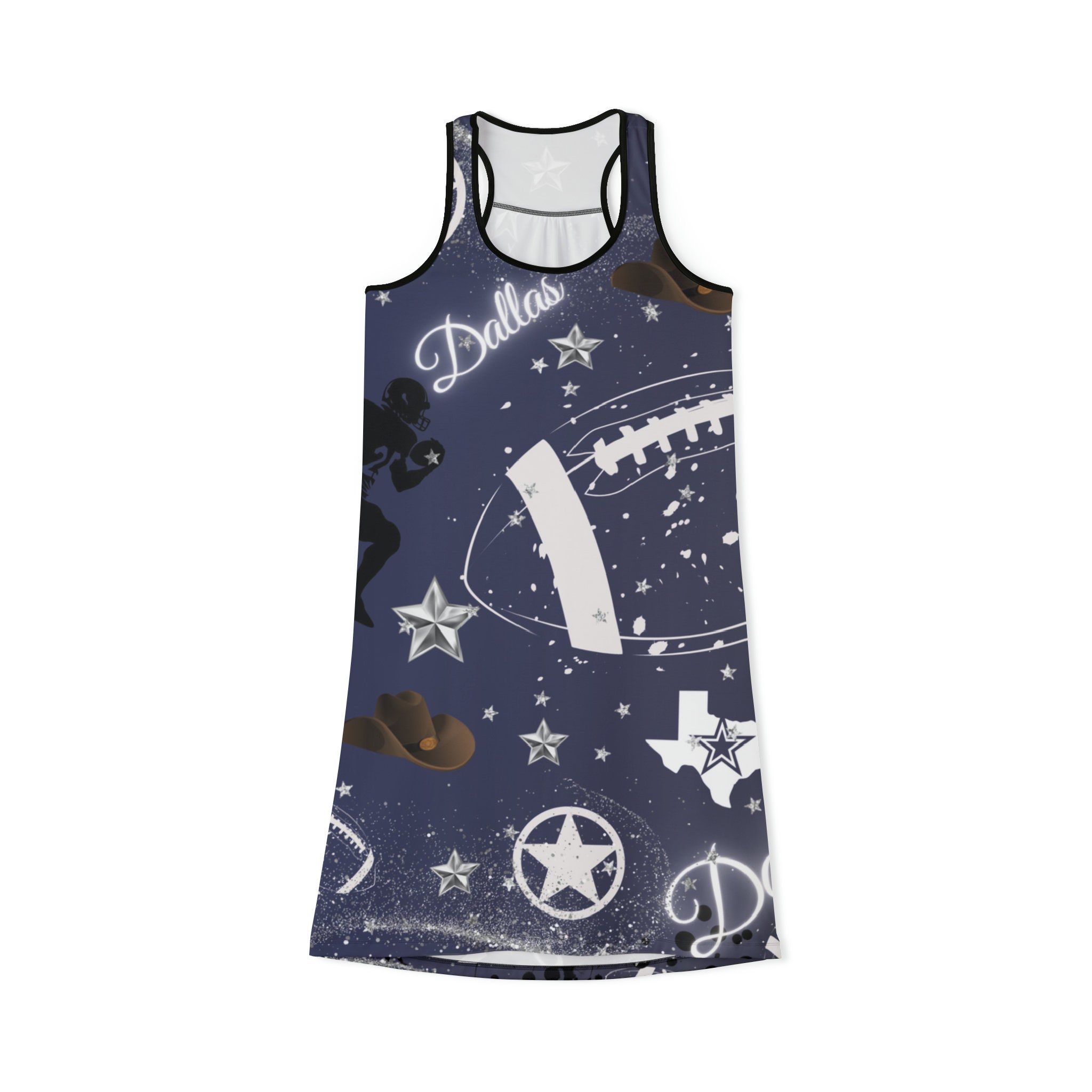 Dallas Football Print Women's Racerback Dress Jersey Knit Dress Ladies Dresses Gifts for Her