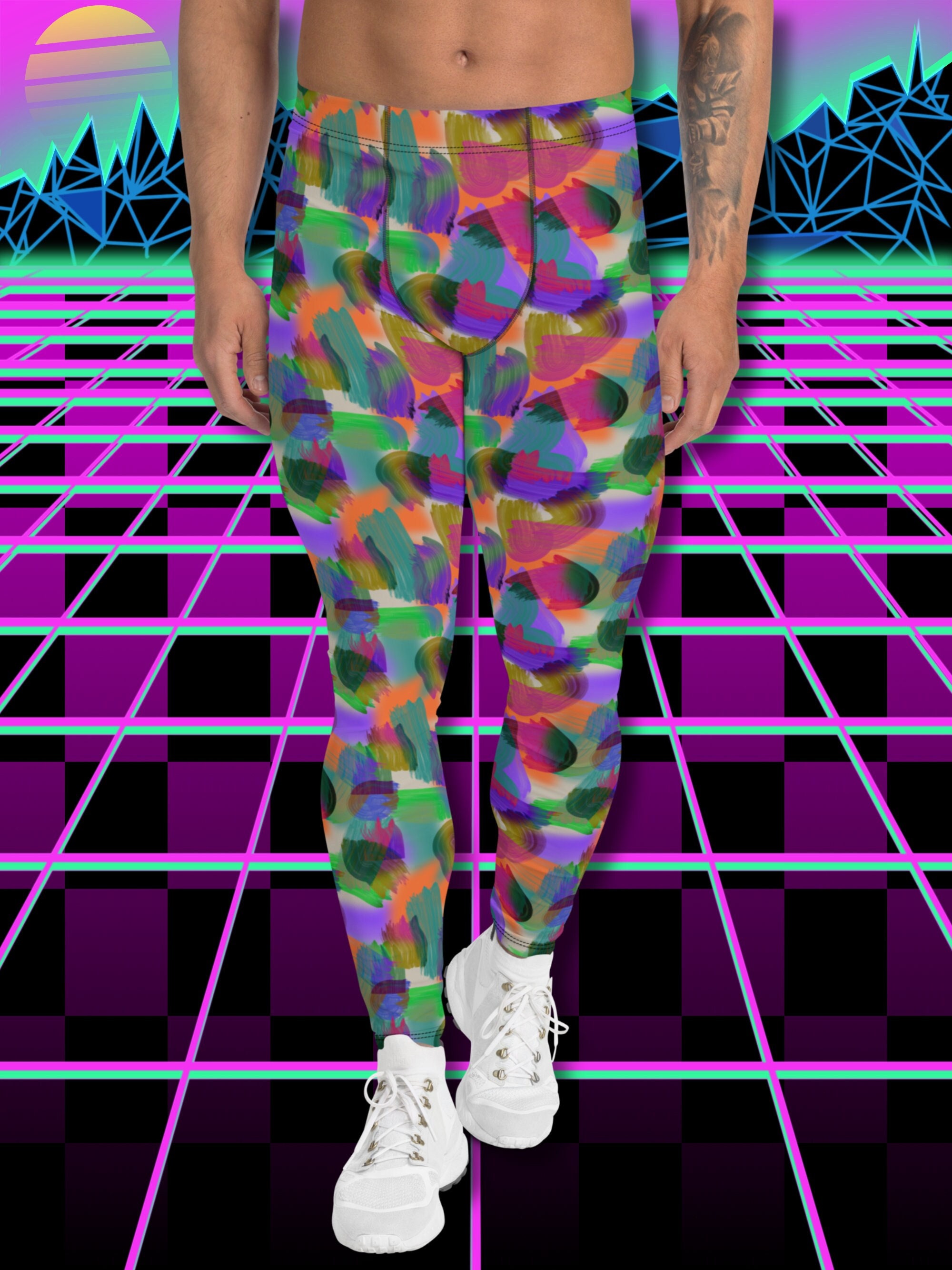 Mens Leggings Harajuku Athleisure Rainbowcore 90s Style Festival Meggings