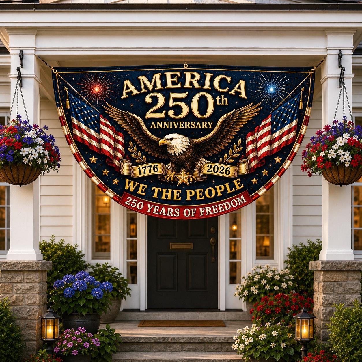 USA 250th Anniversary Patriotic Bunting Banner, America 17762026 Semicircle Fence Flag, Christian Freedom Porch Decor, Fourth of July Decor