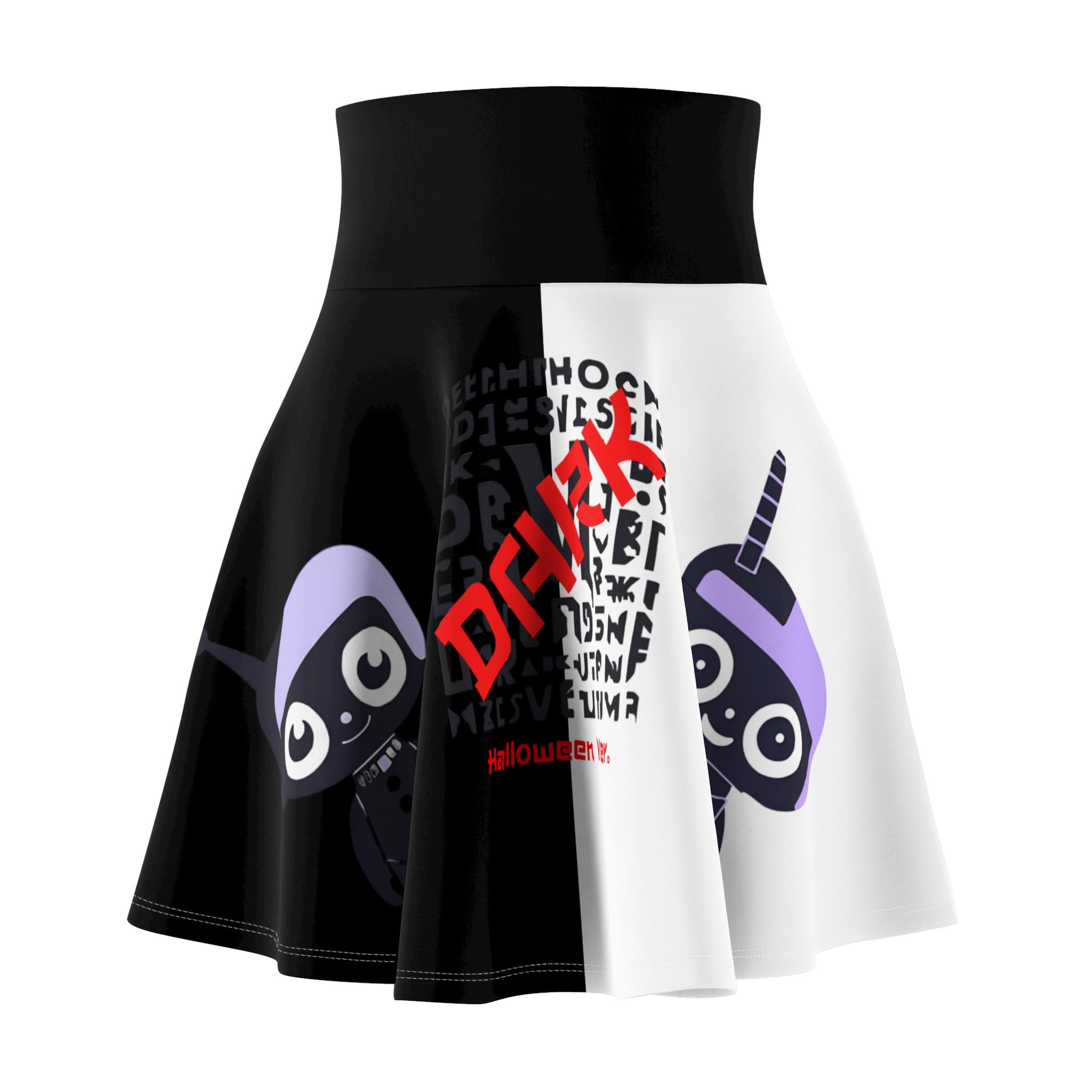 Two-Tone Black & White Halloween Skirt - Fun Gothic Cartoon Design