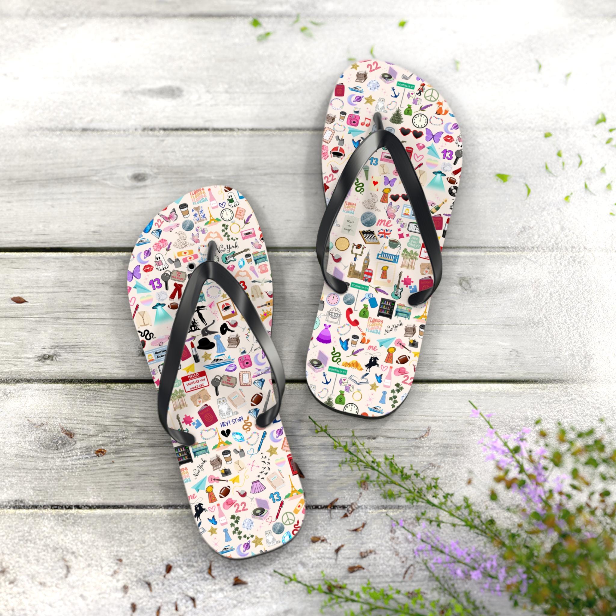 Teen Pink Flip Flops for Swift Lovers - Valentine's Day Gift, Birthday Gift, Summer Footwear