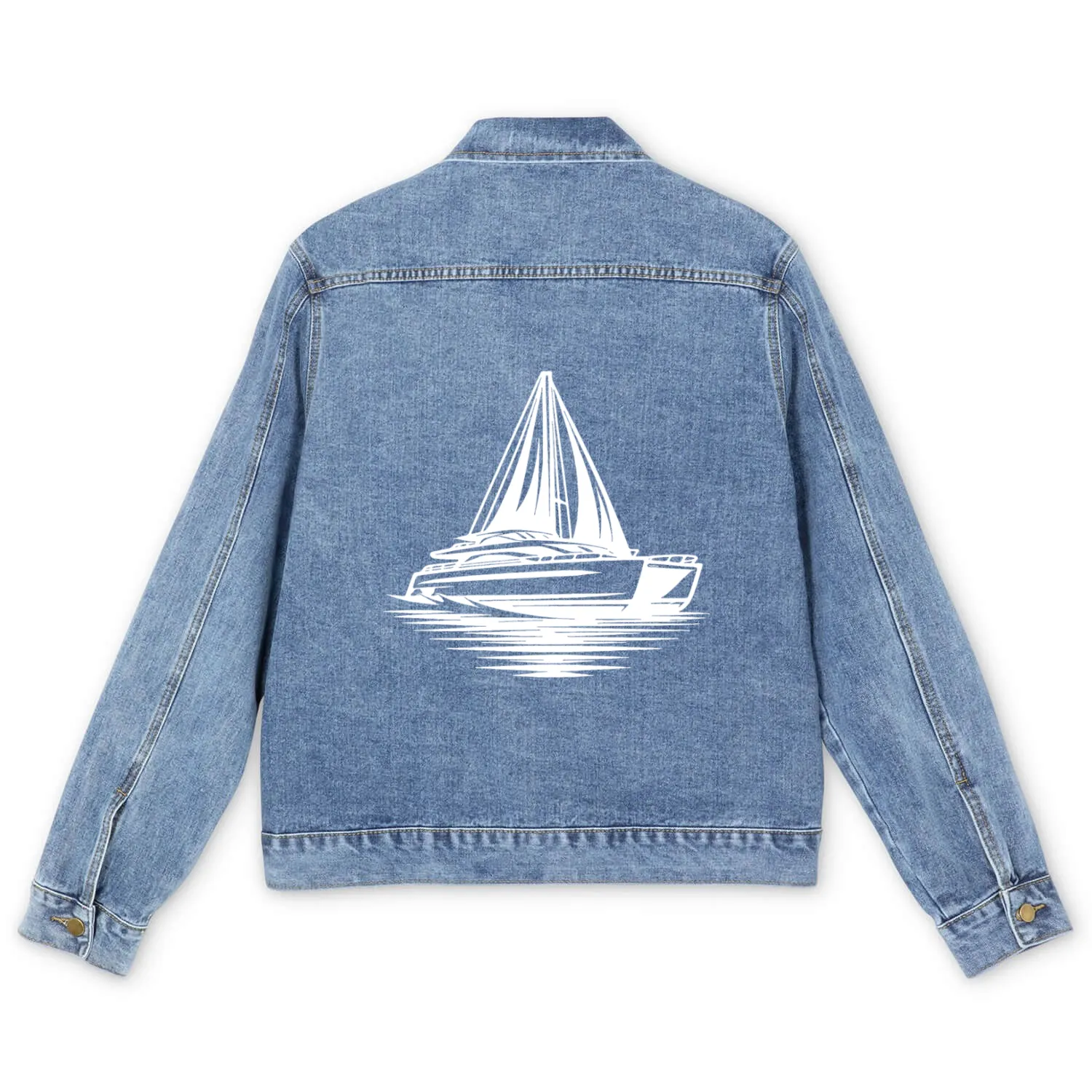 Chic Double Hull Sailing Boat Catamaran Sailor Men's Denim Jackets