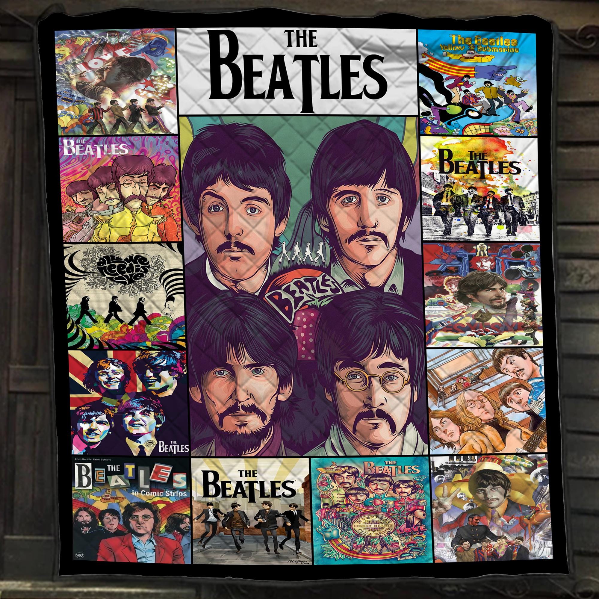 The Beatles Collage Quilt, Retro Rock Band Blanket, Music Band Bedroom Decor