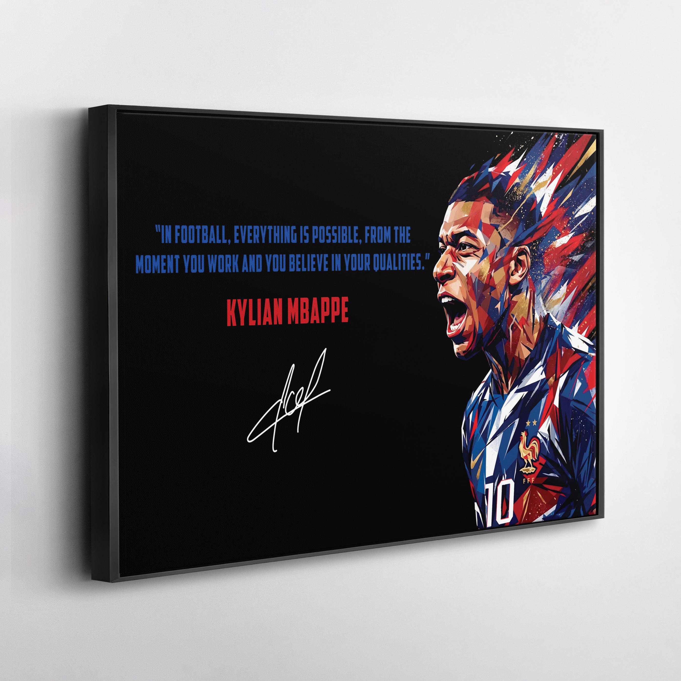 Kylian Mbappe Canvas Wall Art, France Football Decor, Motivational Quote Print, Sports Poster Style, Fan Gift