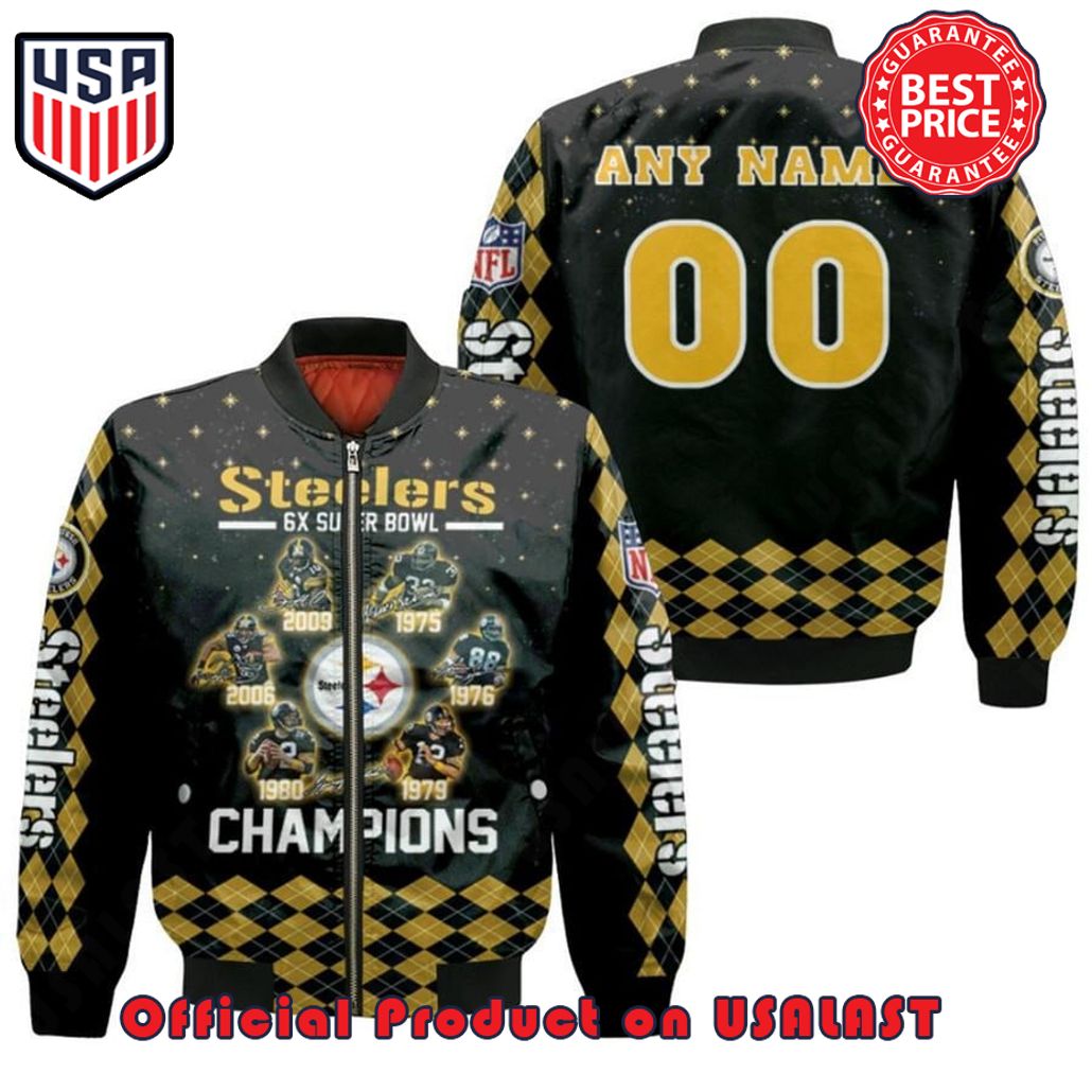 PITTSBURGH Steeler WITH CUSTOM NAME NUMBER BOMBER JACKET – BLACK AND YELLOW