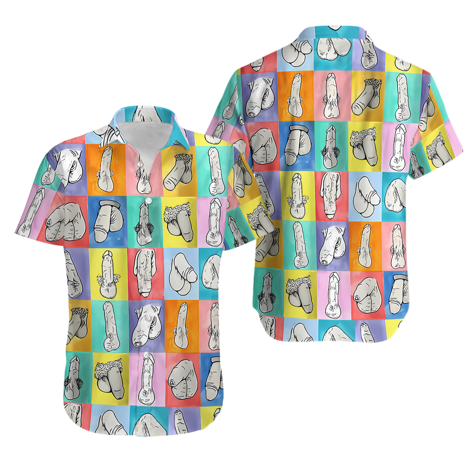 Novelty Button Shirt Fun 3D Printed Short Sleeve T-Shirt Hawaiian Top Beach Mens