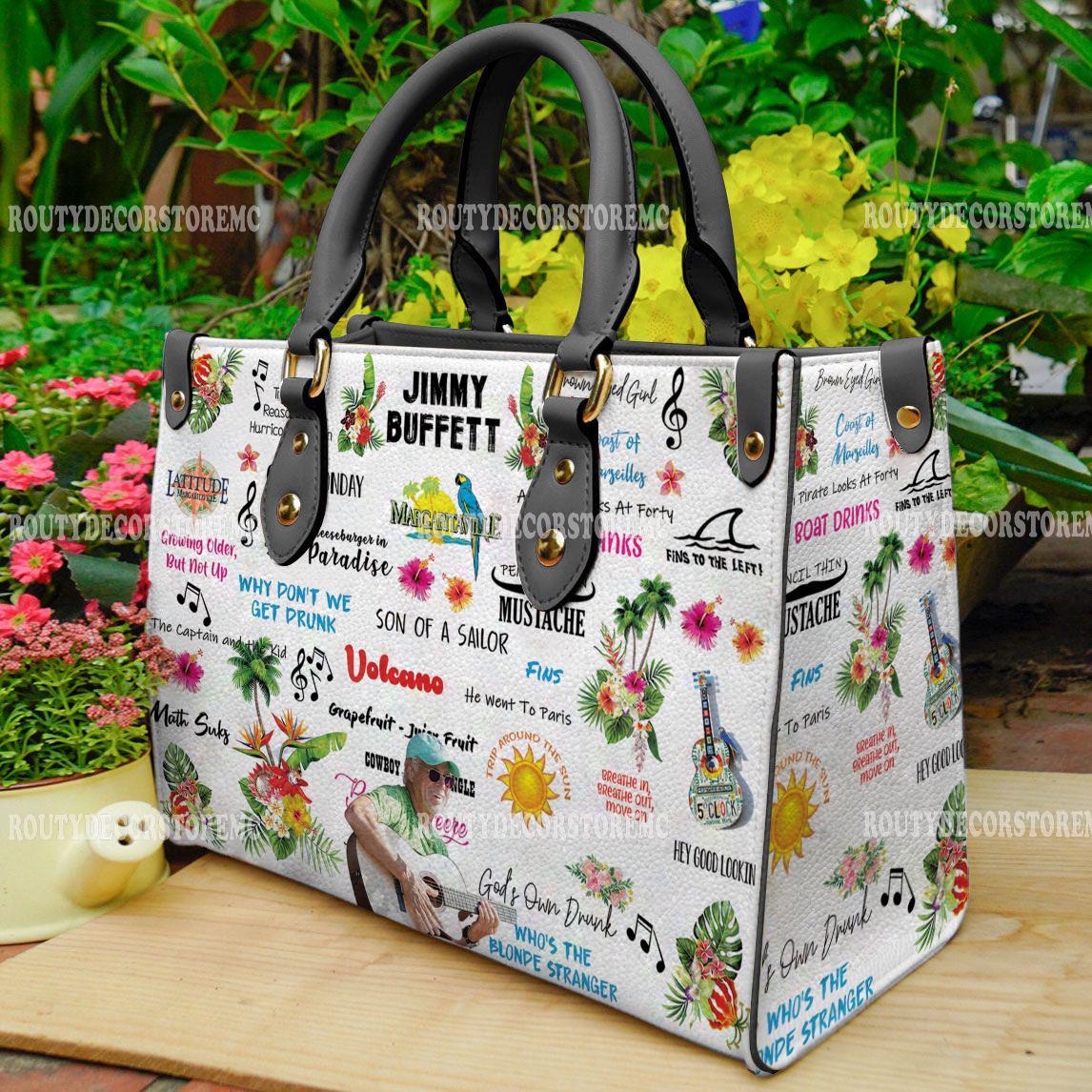 Jimmy Buffet Music Women Leather Handbag, Jimmy Buffet Lover's Handbag, Custom Leather Bag,Gift For Her