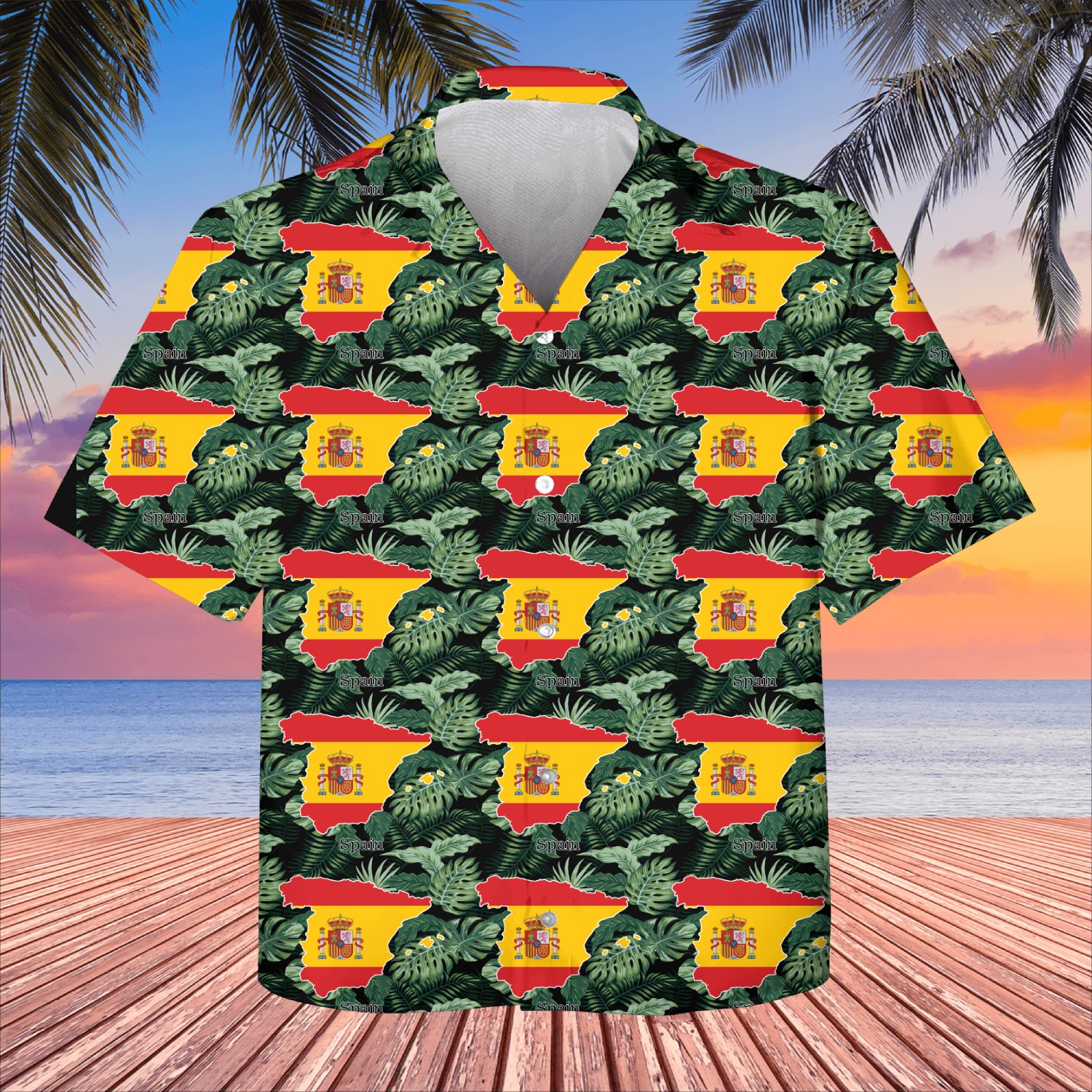 Spain Flag within Map Souvenir Design Kids Hawaiians
