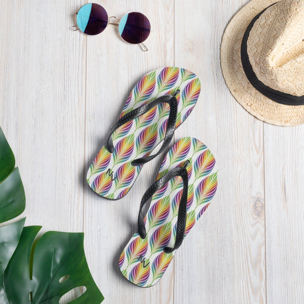 Rainbow Feathers Flip-Flops