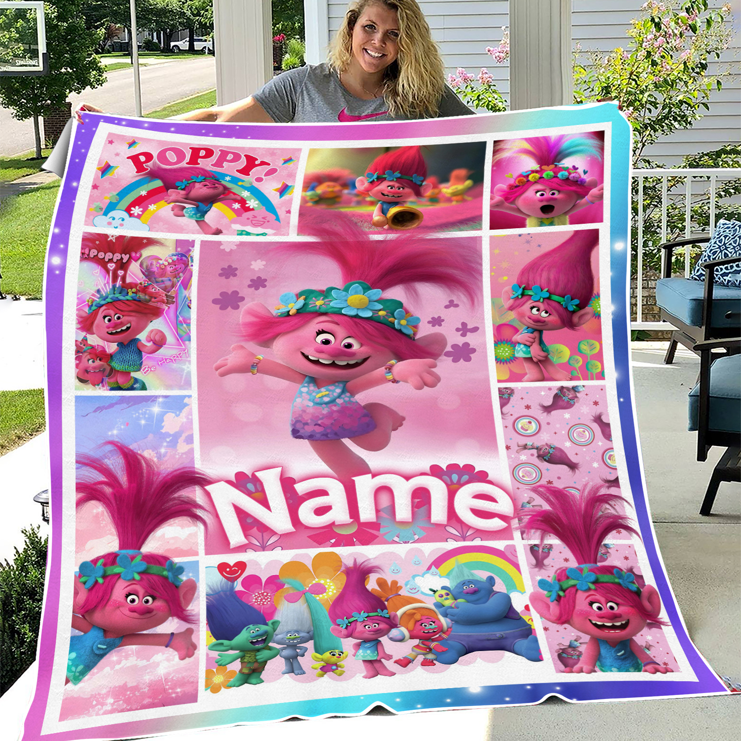 Personalized Trolls Throw Blanket, Custom name Trolls Band Together Quilt Blanket, Poppy Trolls Birthday Blanket, Troll Family Blanket