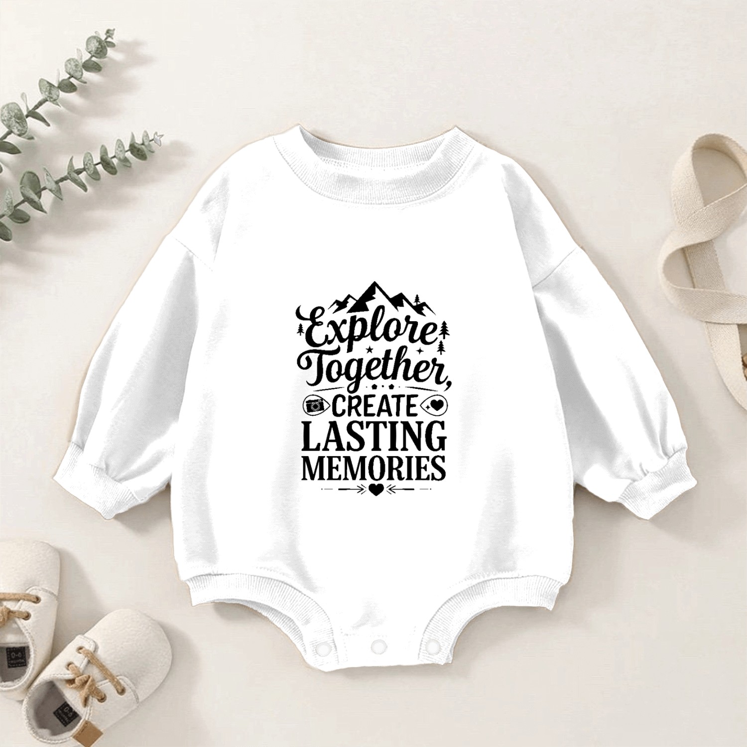 Explore Together adevnture travel quote text art Baby Romper Sweatshirts