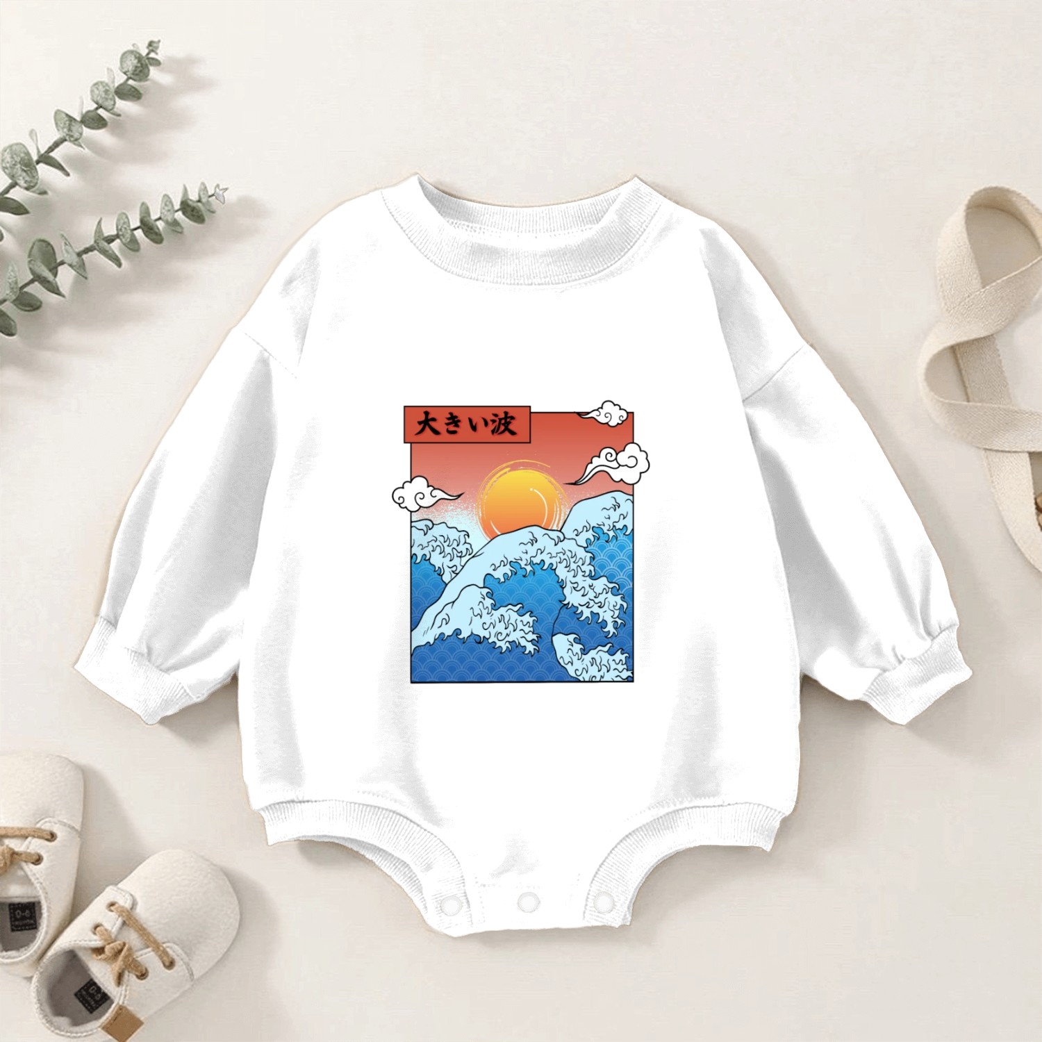 Japanese Sunset And Waves | Japanese Culture Baby Romper Sweatshirts