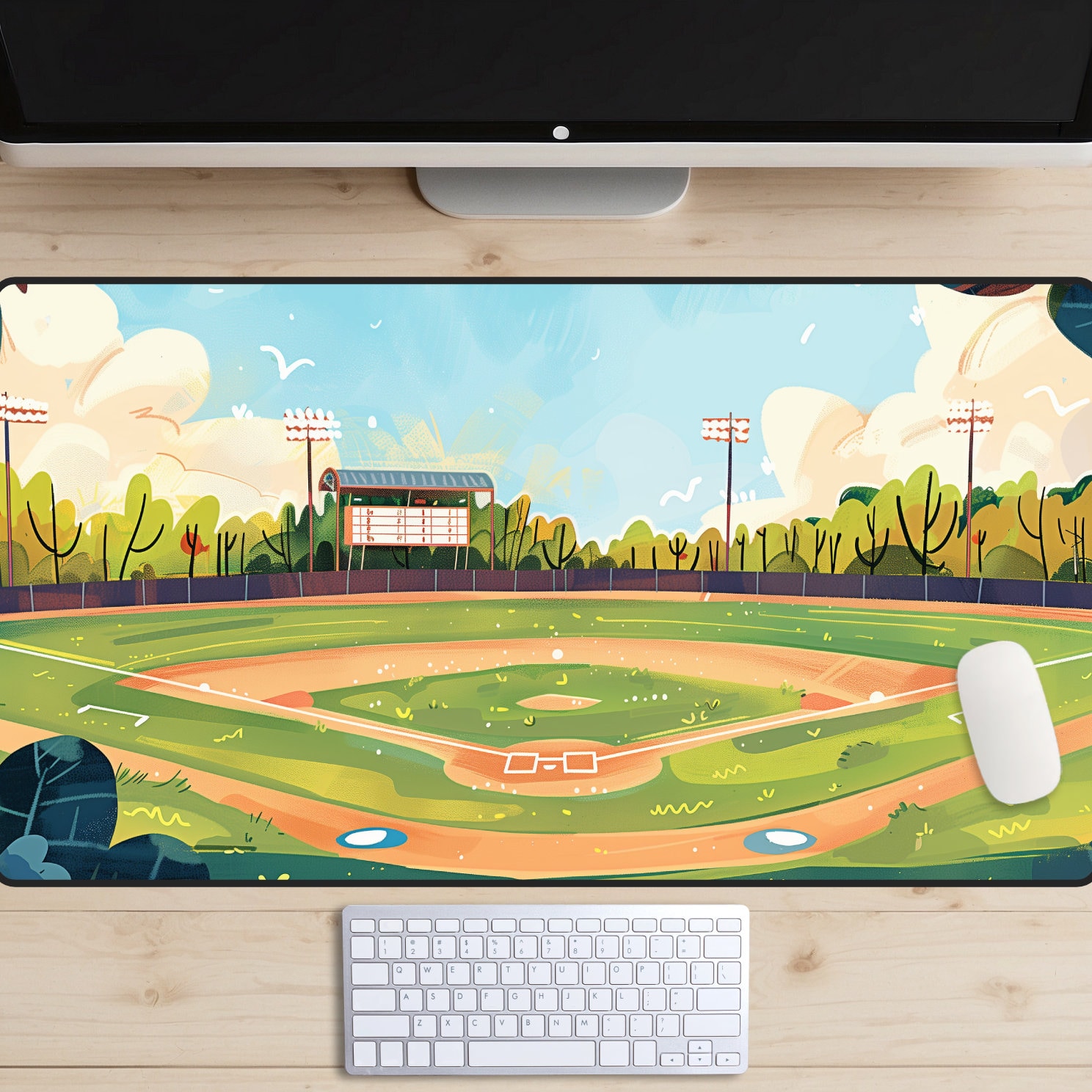 Baseball Field Desk Mat, Baseball Diamond Desk Pad, Softball, Vintage Art Mousepad