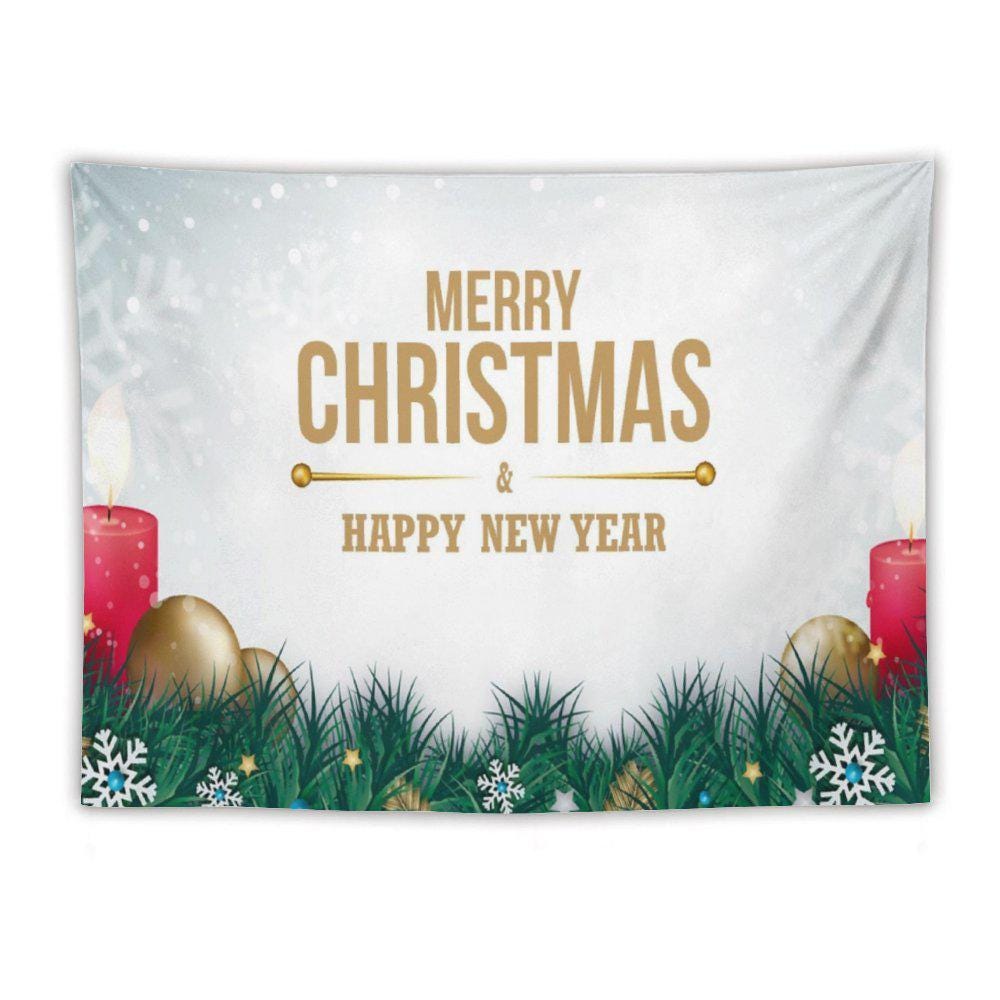Festive Merry Christmas and Happy New Year Tapestry Holiday Wall Decoration for Seasonal Celebrations