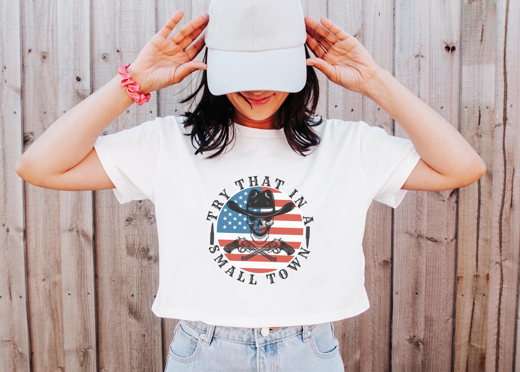Jason Aldean Crop Top: "Try That in a Small Town" Cowboy Skull Tee
