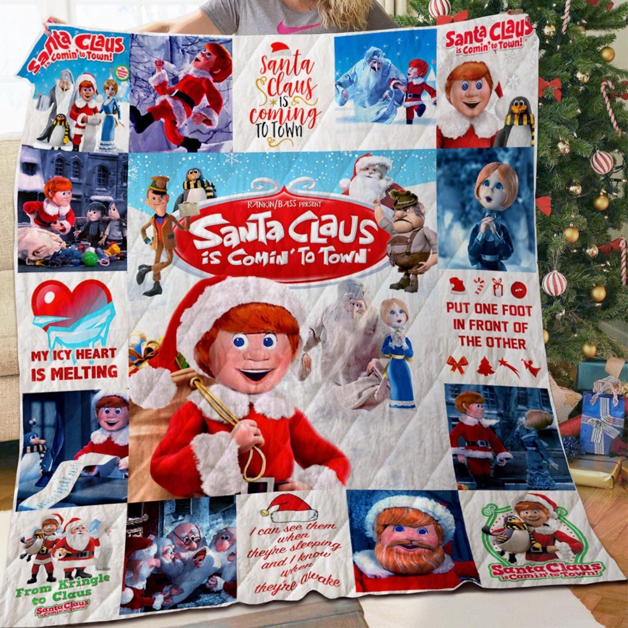 Santa Claus Is Comin' To Town Quilt Blanket, Funny Santa Claus Blanket, Santa Claus Bedding Blanket, Christmas Blanket.