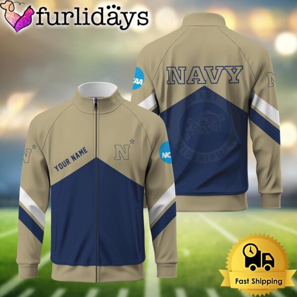 NCAA Navy Midshipmen Logo Custom Standing Neck Zipper Jacket