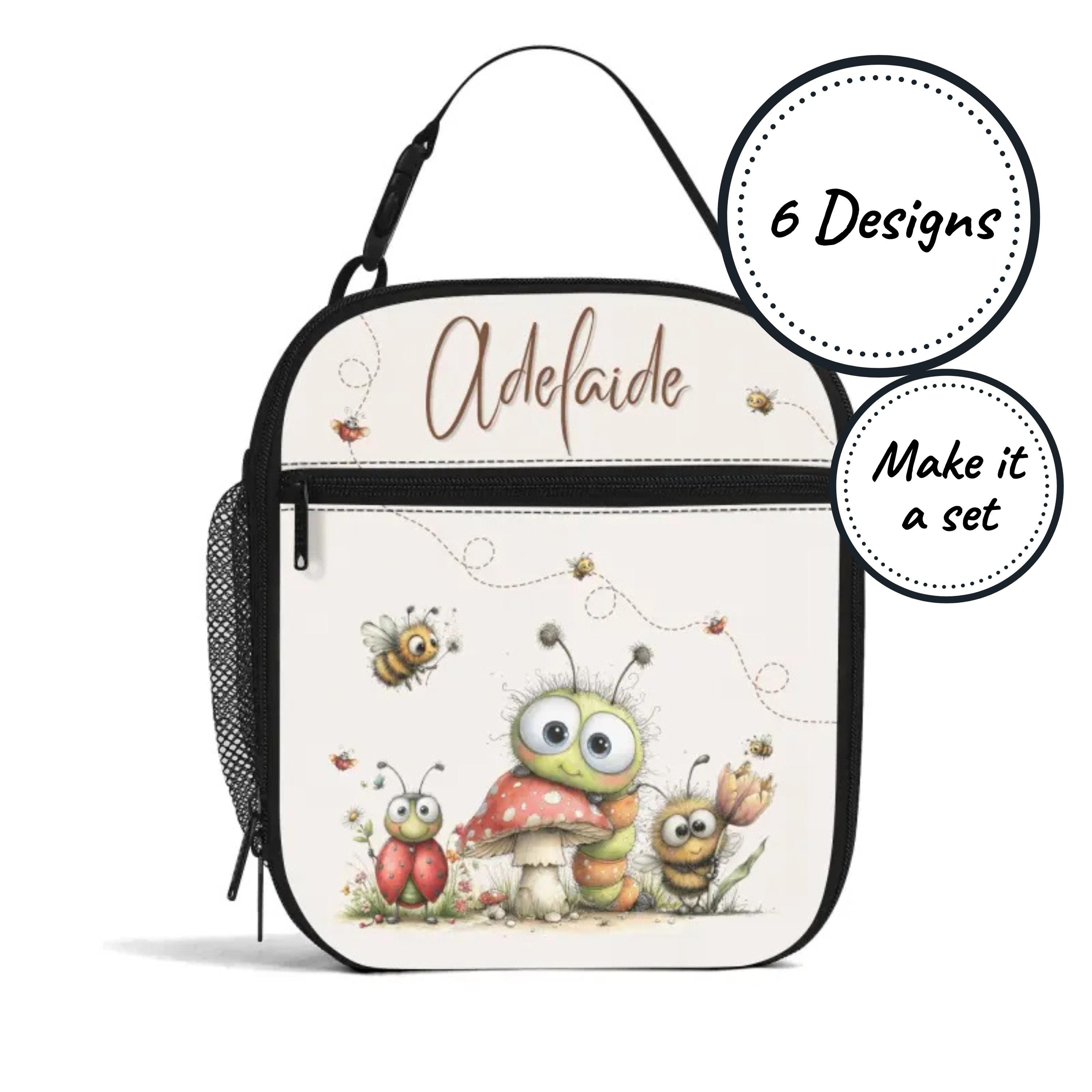 Custom Name Insulated Lunch Bag for Kids with Garden Insects, Personalized Food Cooler Lunchbox