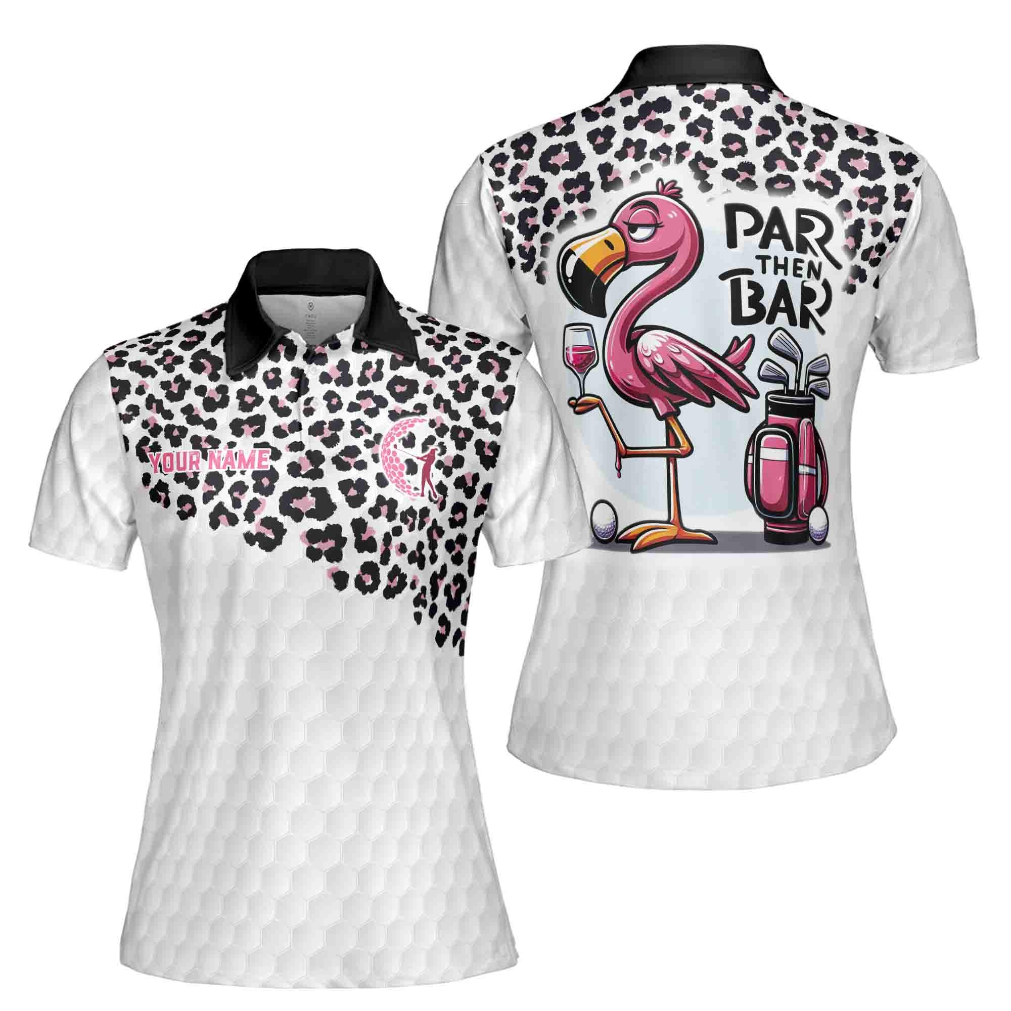Custom Name Par Then Bar With Pink Flamingo Women's Polo Shirt