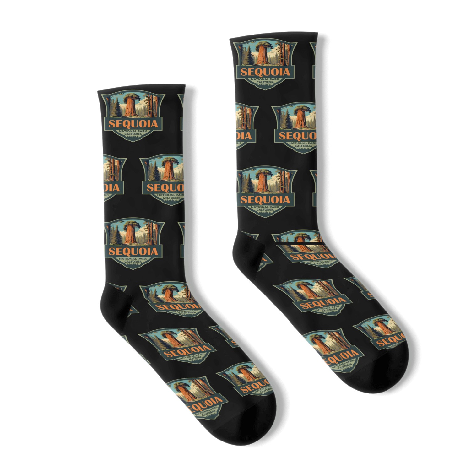 Sequoia National Park Illustration Travel Retro Socks