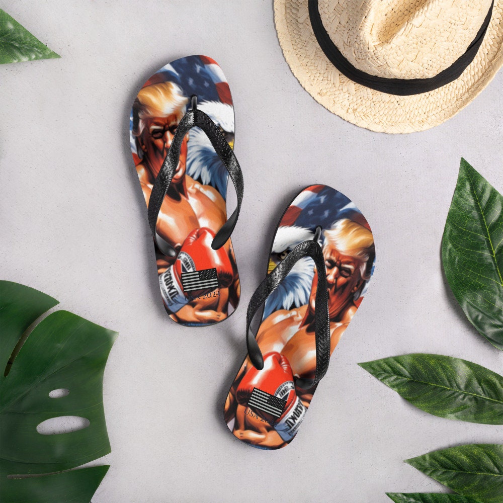 Trump 2024 Flip Flops for Trump Supporters Boxer Trump Design Gift for MAGA Supporters Gift for Trump 2024 Lovers Flip Flops