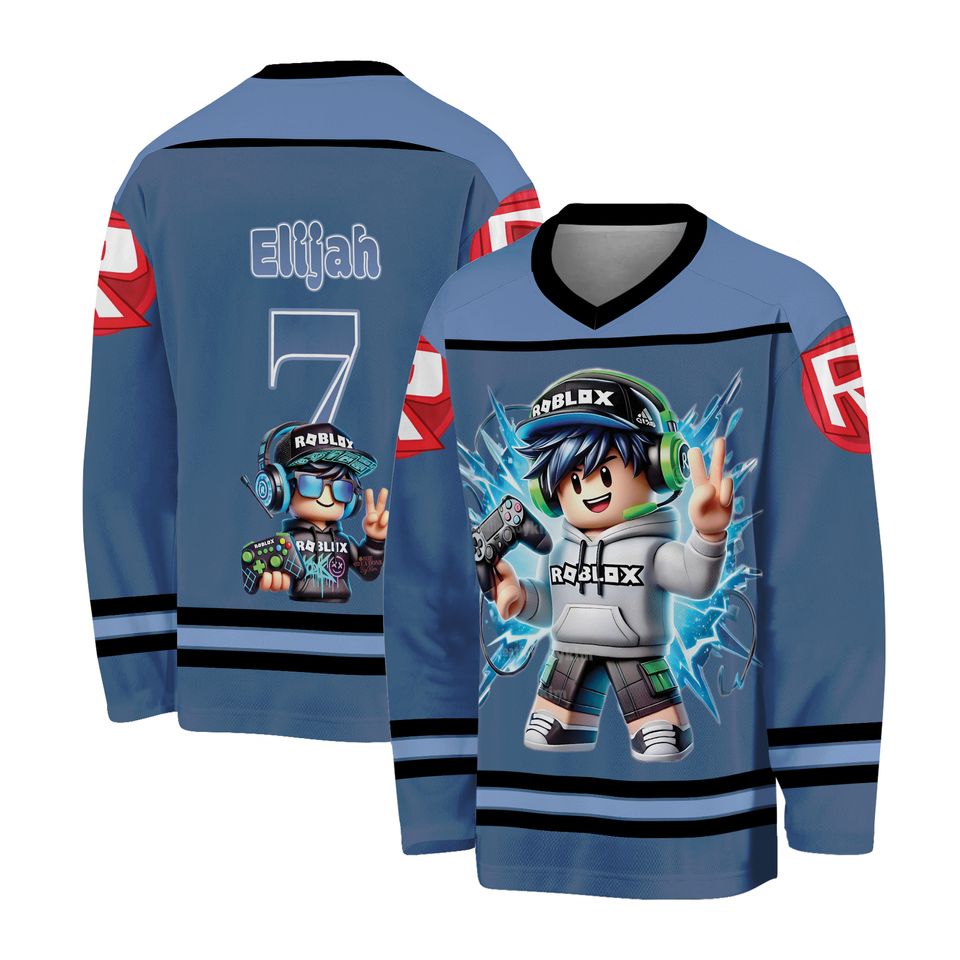 Personalized Roblox Hockey Jersey with Name & Number, Custom Gamer Jersey for Kids, Youth And Adults, Gaming Birthday Gift, Roblox Outfit