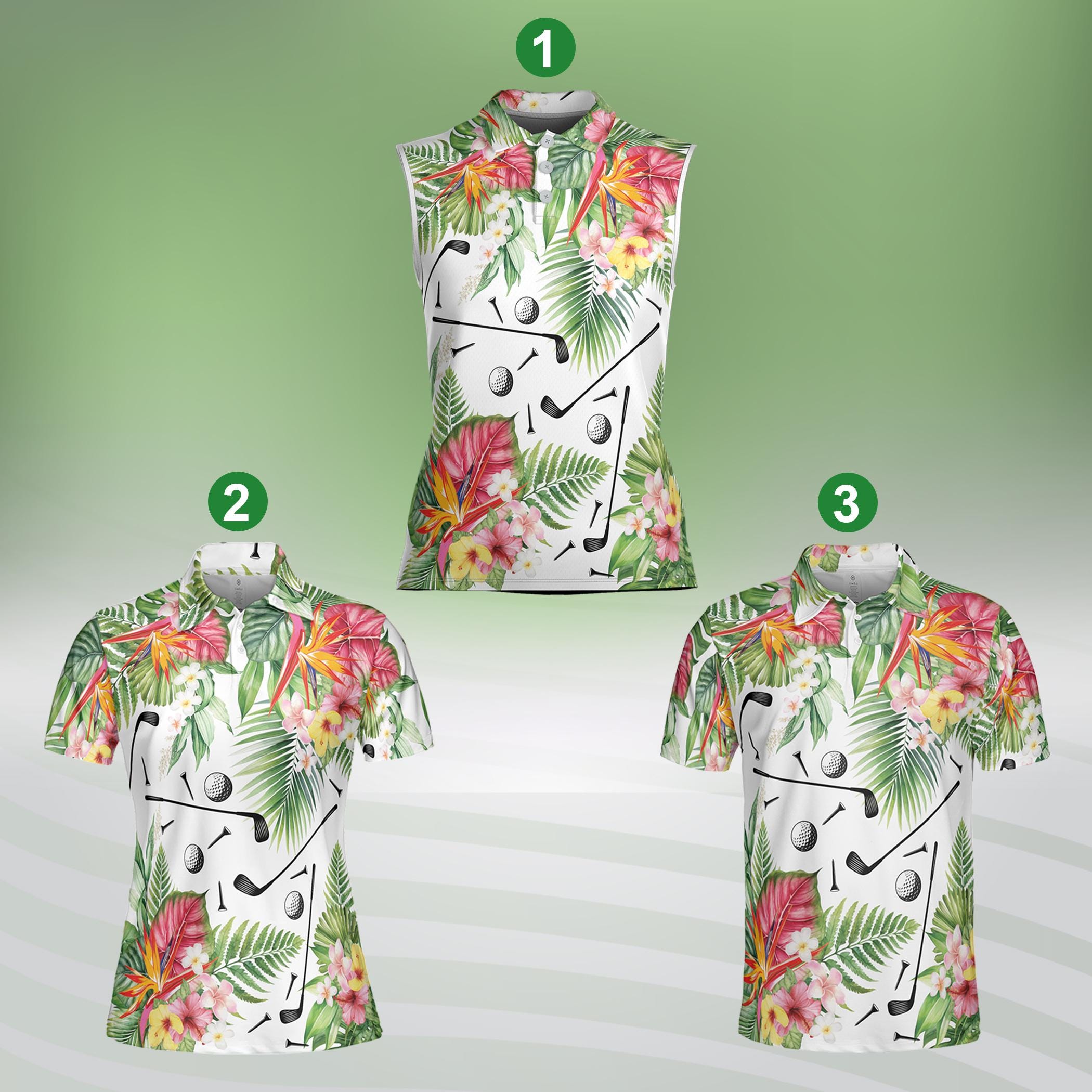 Women’s Sleeveless Tropical Hawaiian Golf Polo Shirt for Summer, Team Uniform, Gift for Golfers