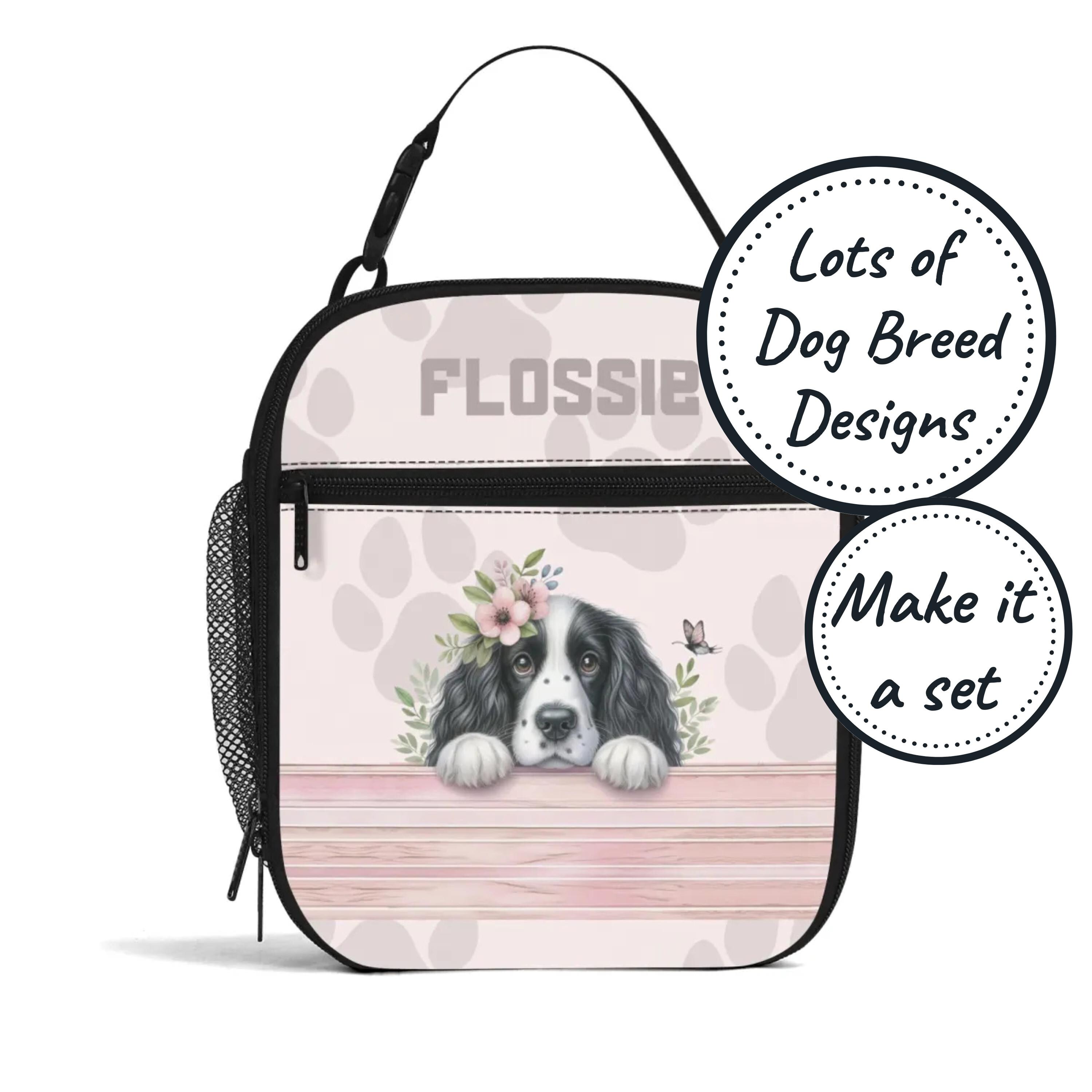 Custom Name Insulated Lunch Bag for Kids with Dog Print, Personalized Food Cooler Lunchbox