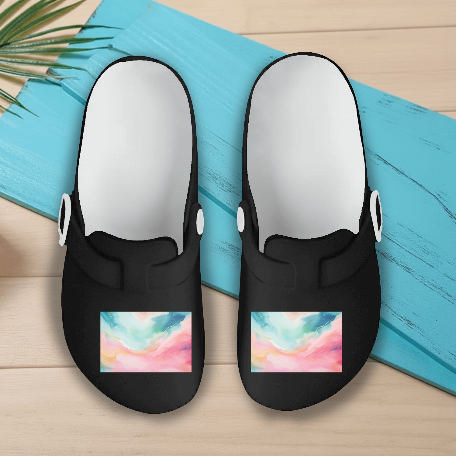 Abstract Pink Wave Painting Slip On Clogs