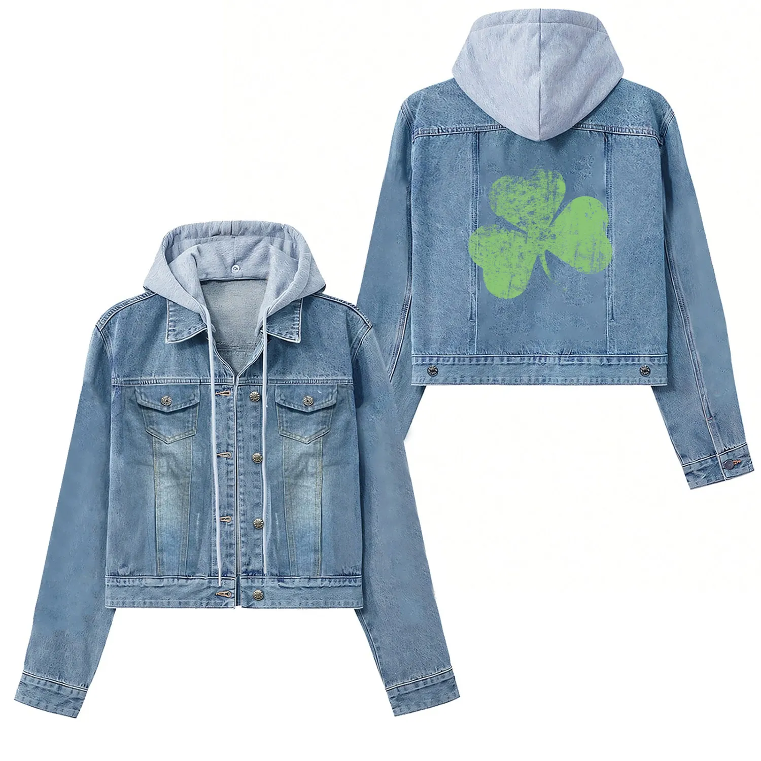 Irish Shamrock Design Irish Pride Green Shamrock Women's Denim Jackets