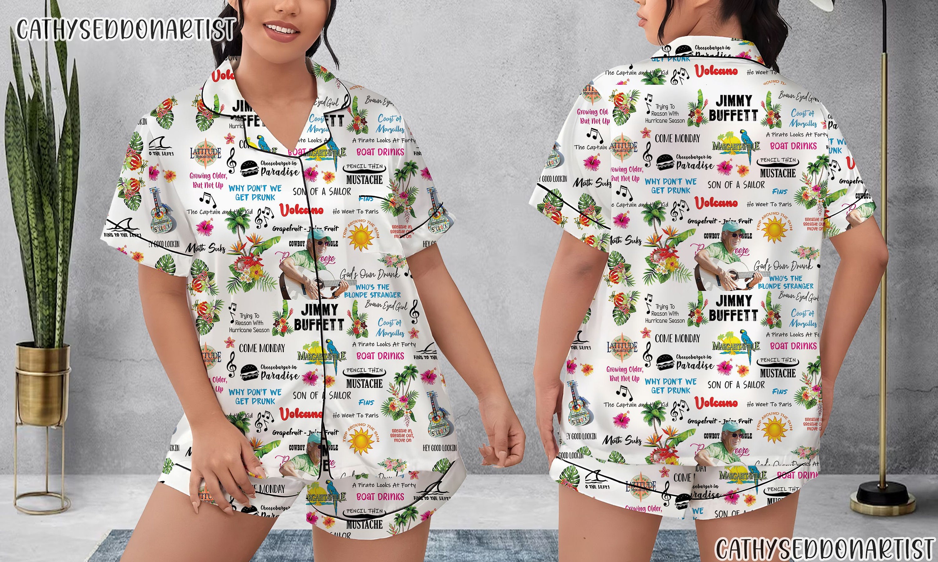 Jimmy Buffett Pajamas Short Set, Jimmy Buffett Pajamas Set, Holiday Pajamas Set, Pajamas Pants, Women Pajamas, Sleepwear Pyjamas