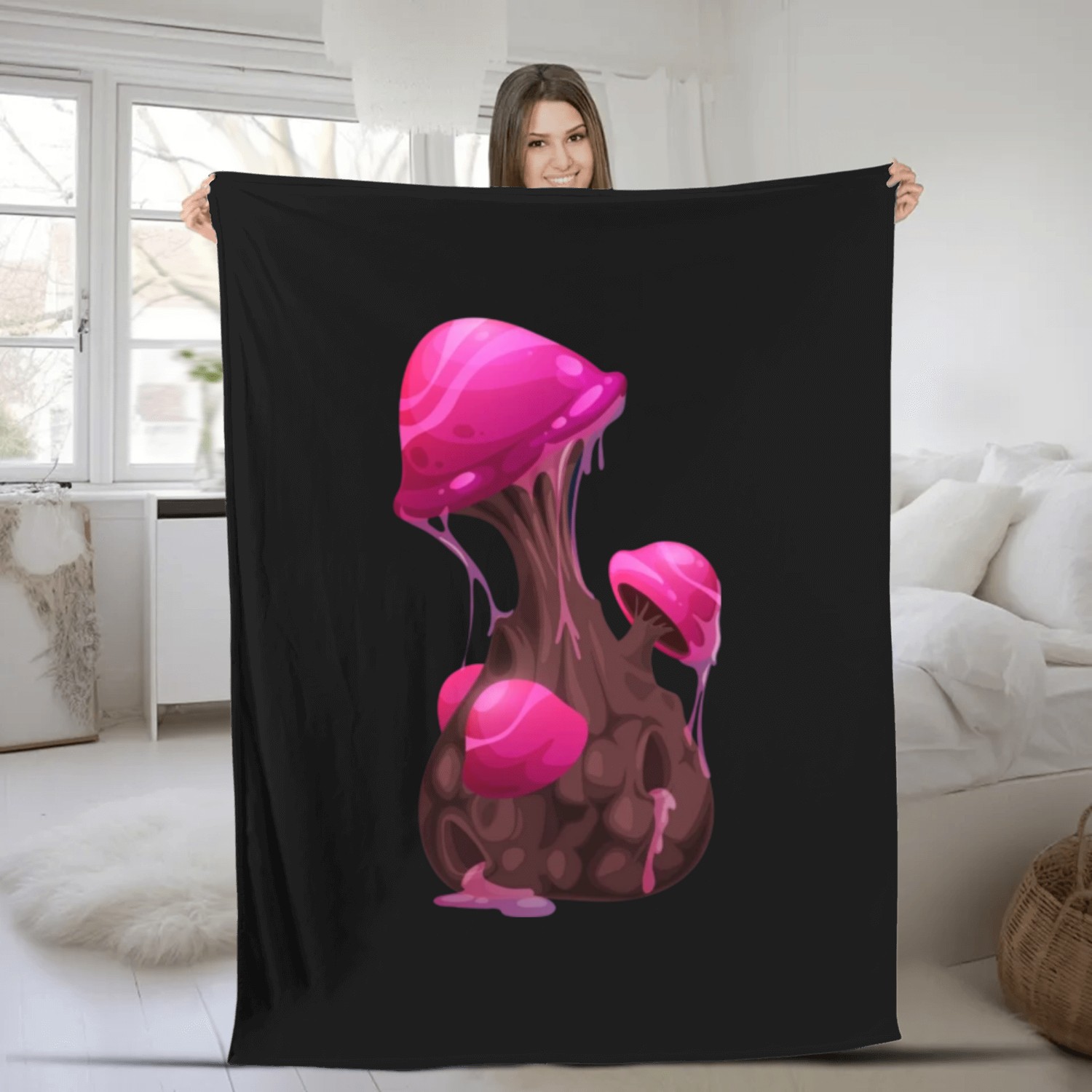 Pink Mushroom Fleece Blankets