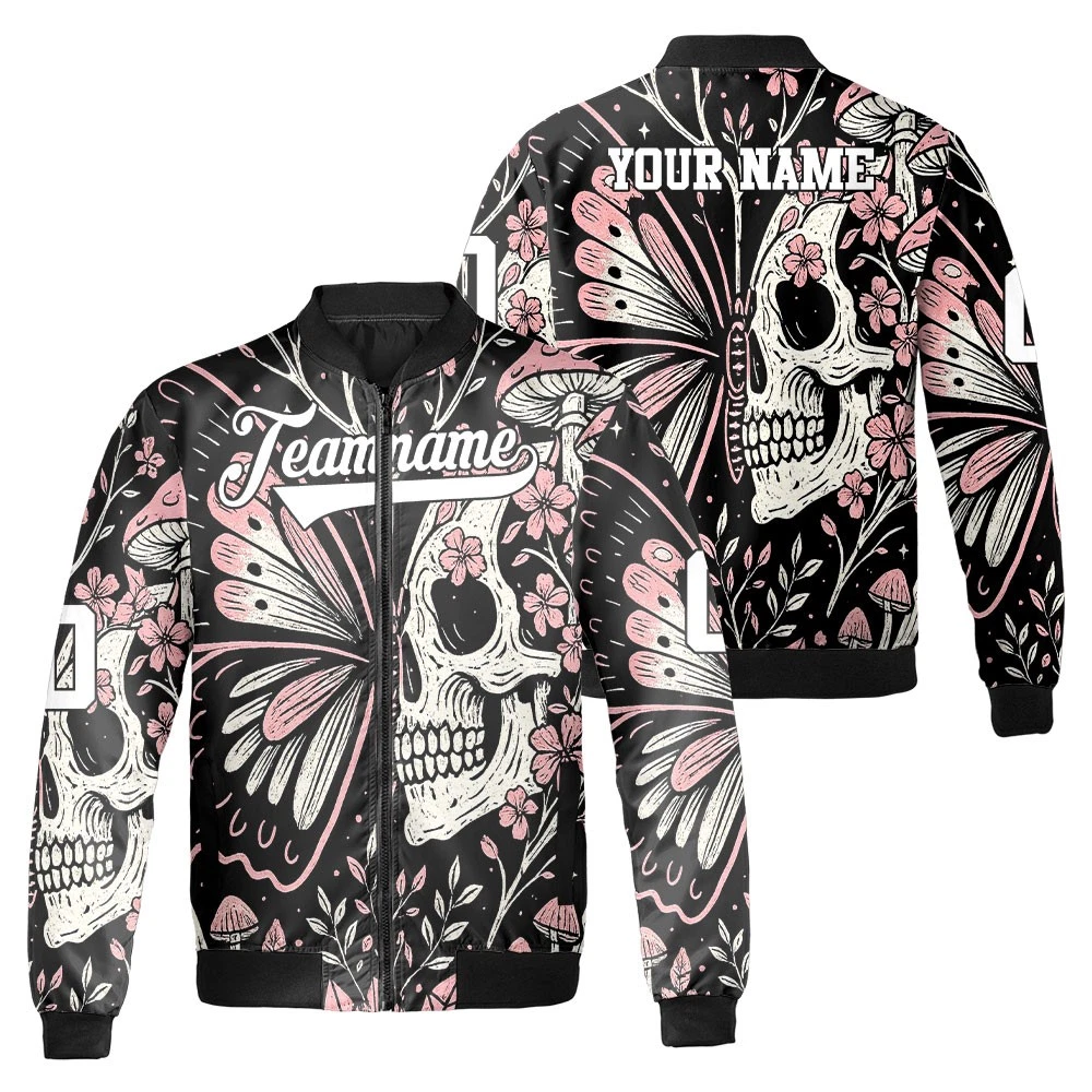 Personalized Sugar Skull Butterfly Spooky Halloween Christmas Gift Bomber Jacket