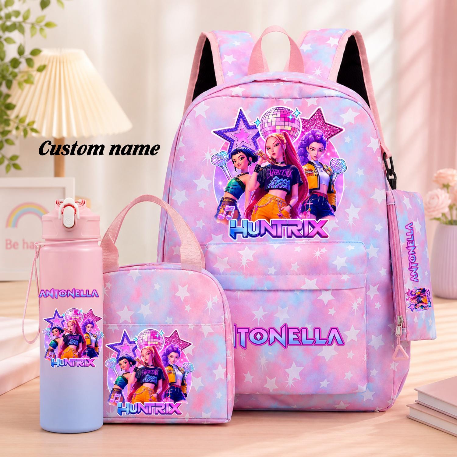 Personalized KPop School Backpack Set, Custom Name Girls Backpack Lunch Bag, Cute School Bag Set, Kids Back to School Gift