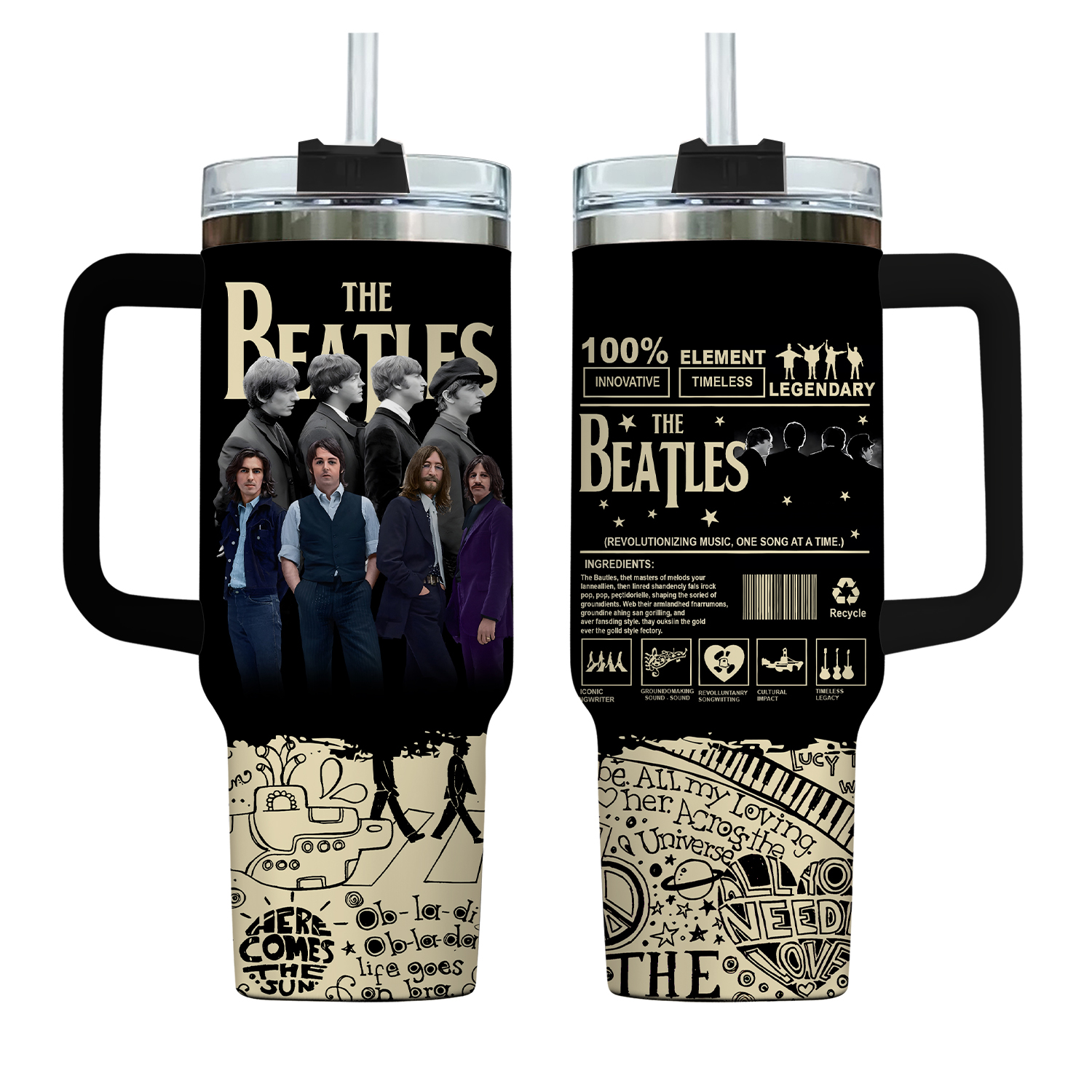 The Beatles Tumbler 40oz with Handle
