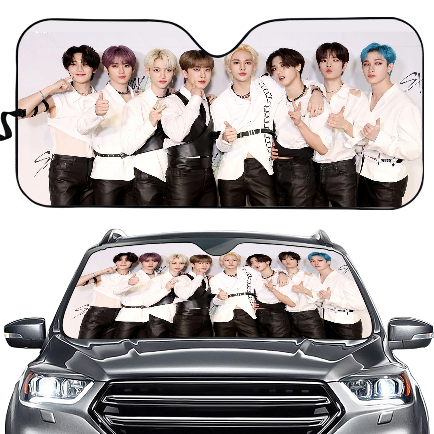 Stray Kids Custom Car Sun Shade - Windshield Cover - Gift for kpop Fan, sun visor - Car sun blocker - Windshield heat shield - Auto sunshade
