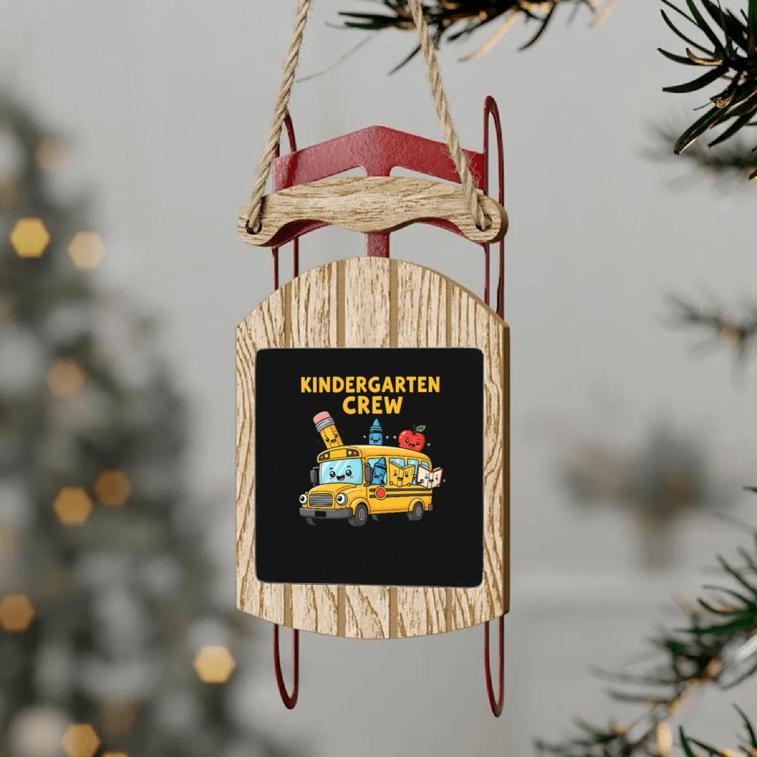 Kindergarten Crew School Bus Illustration Sled Ornaments